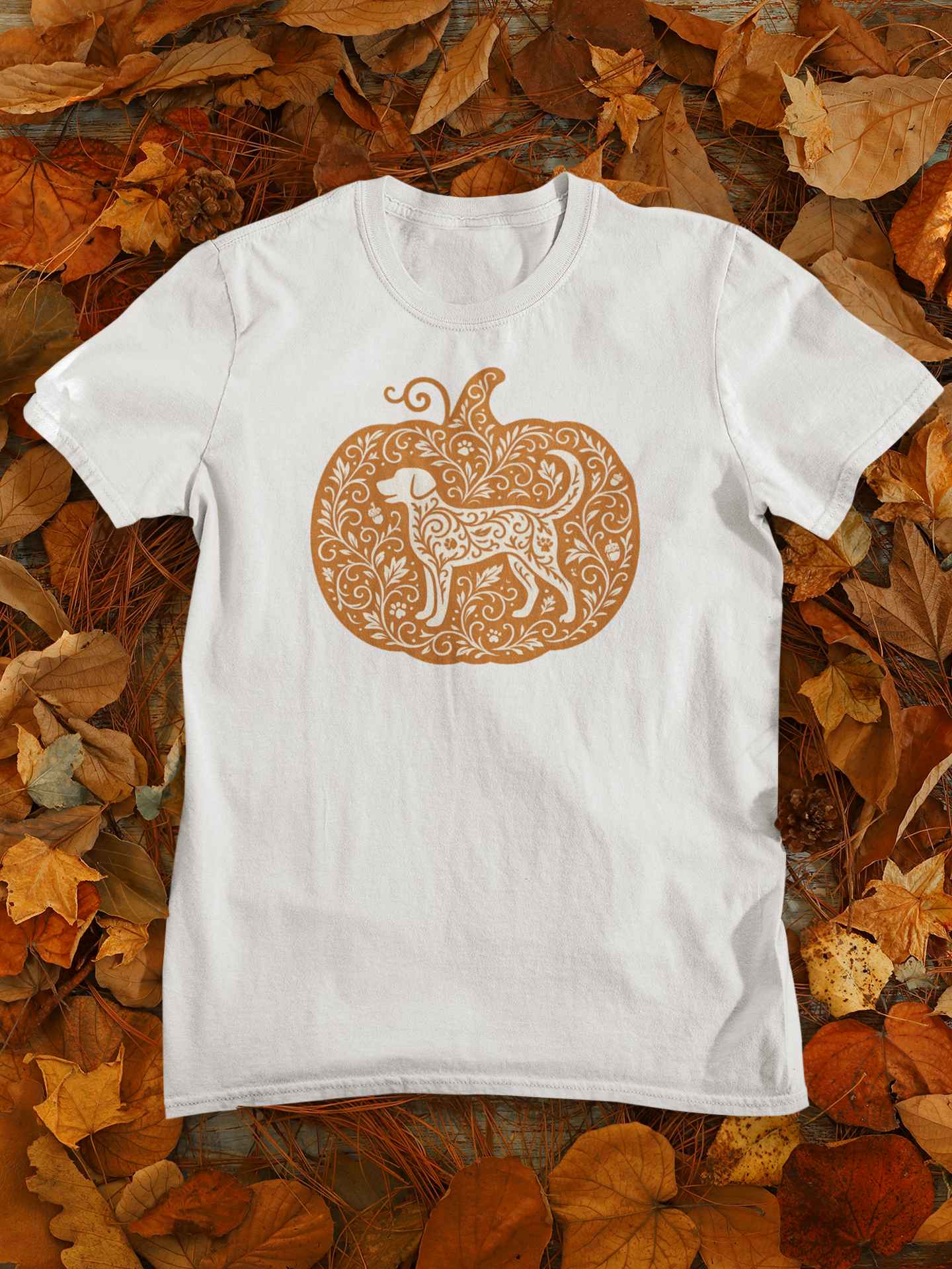 Autumn Pet Lovers T-shirt, Cozy Pumpkin Dog Tee for Halloween, Fall Fashion, Gift for Dog Owners, Casual Wear