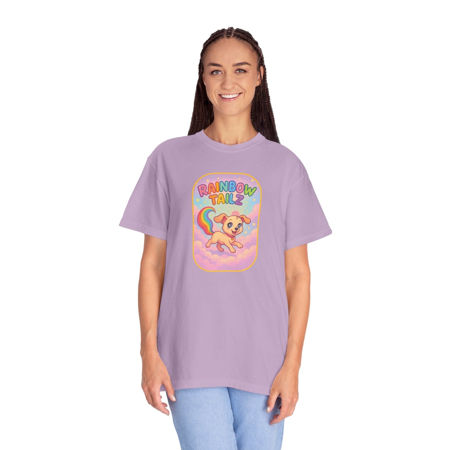 Cute Pet T-Shirt, Rainbow Tail Tee, Graphic Tee for Dog Lovers, Birthday Gift, Cozy Casual Wear, Mother's Day Gift