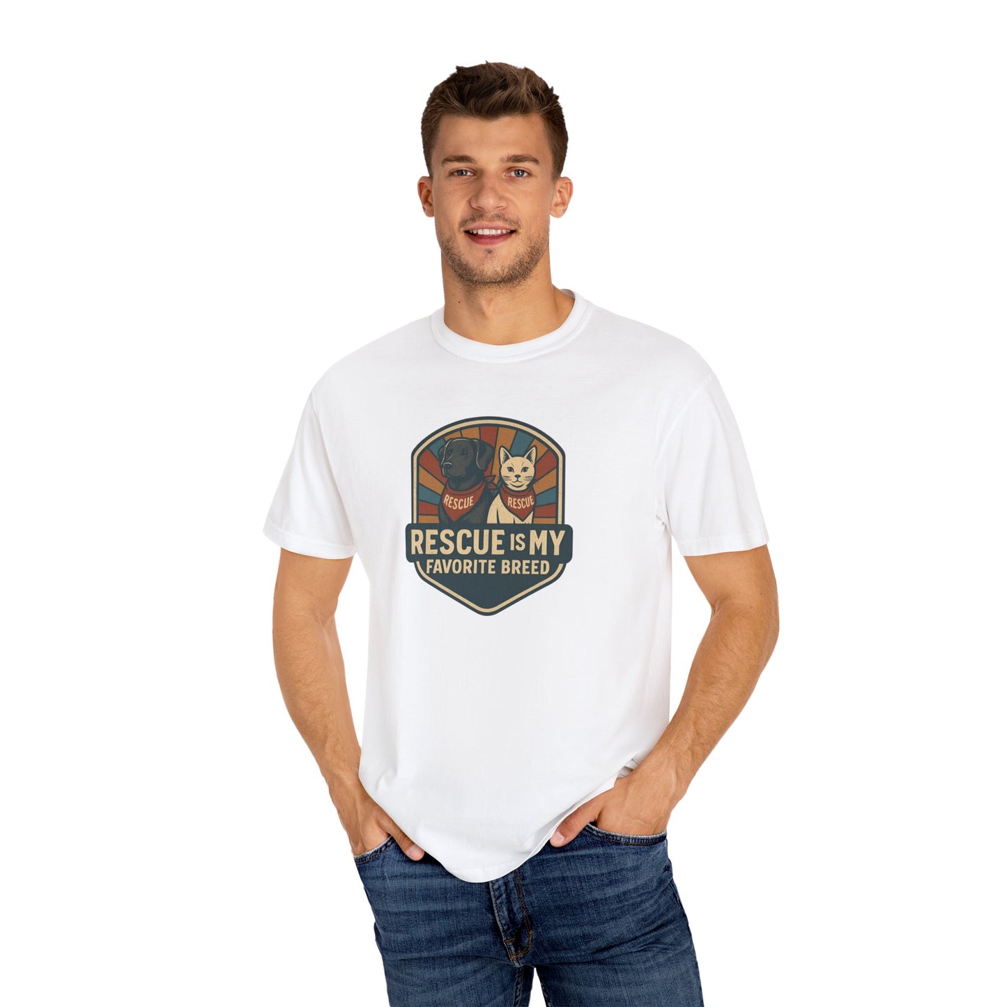 Rescue is My Favorite Breed T-Shirt, Unisex Animal Lover Tee, Pet Adoption Gift, Casual Wear, Dog Lover Shirt, Gift for Him/Her