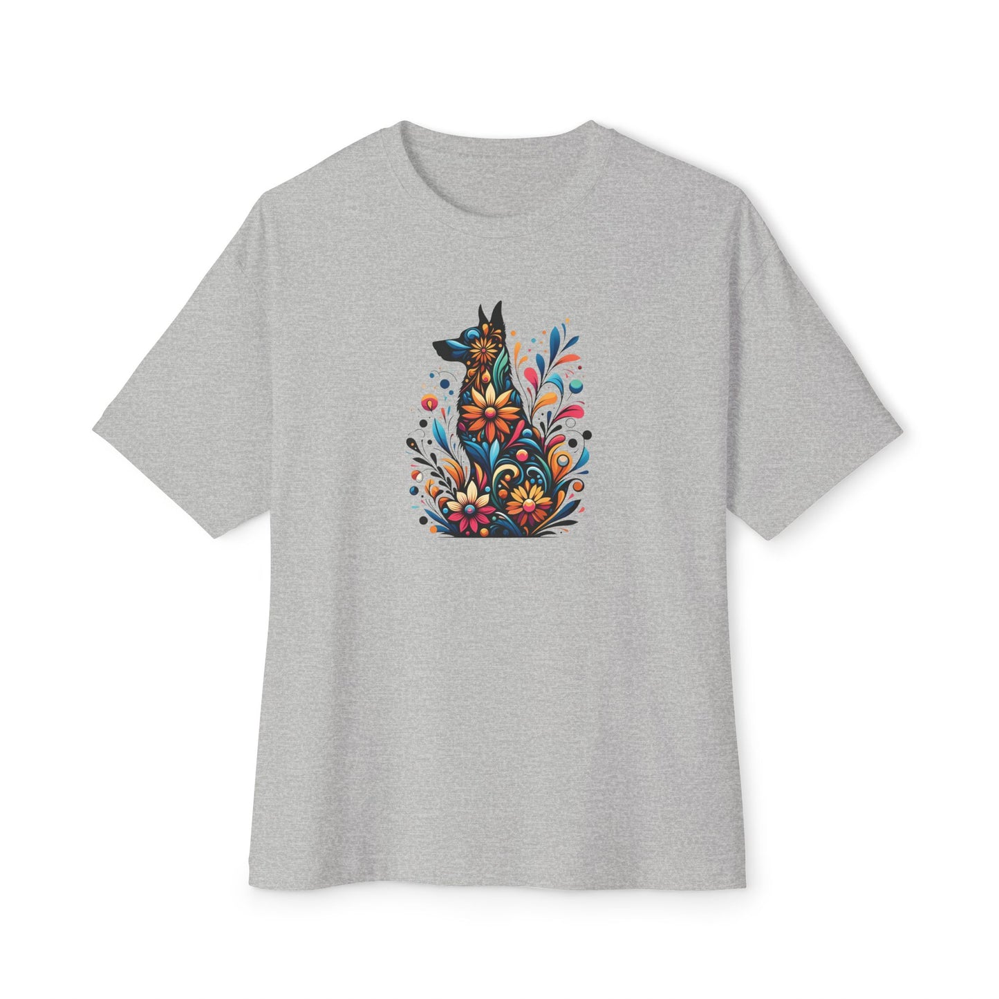 Floral German Shepard Oversized Tee – Unisex Graphic T-Shirt for Pet Lovers