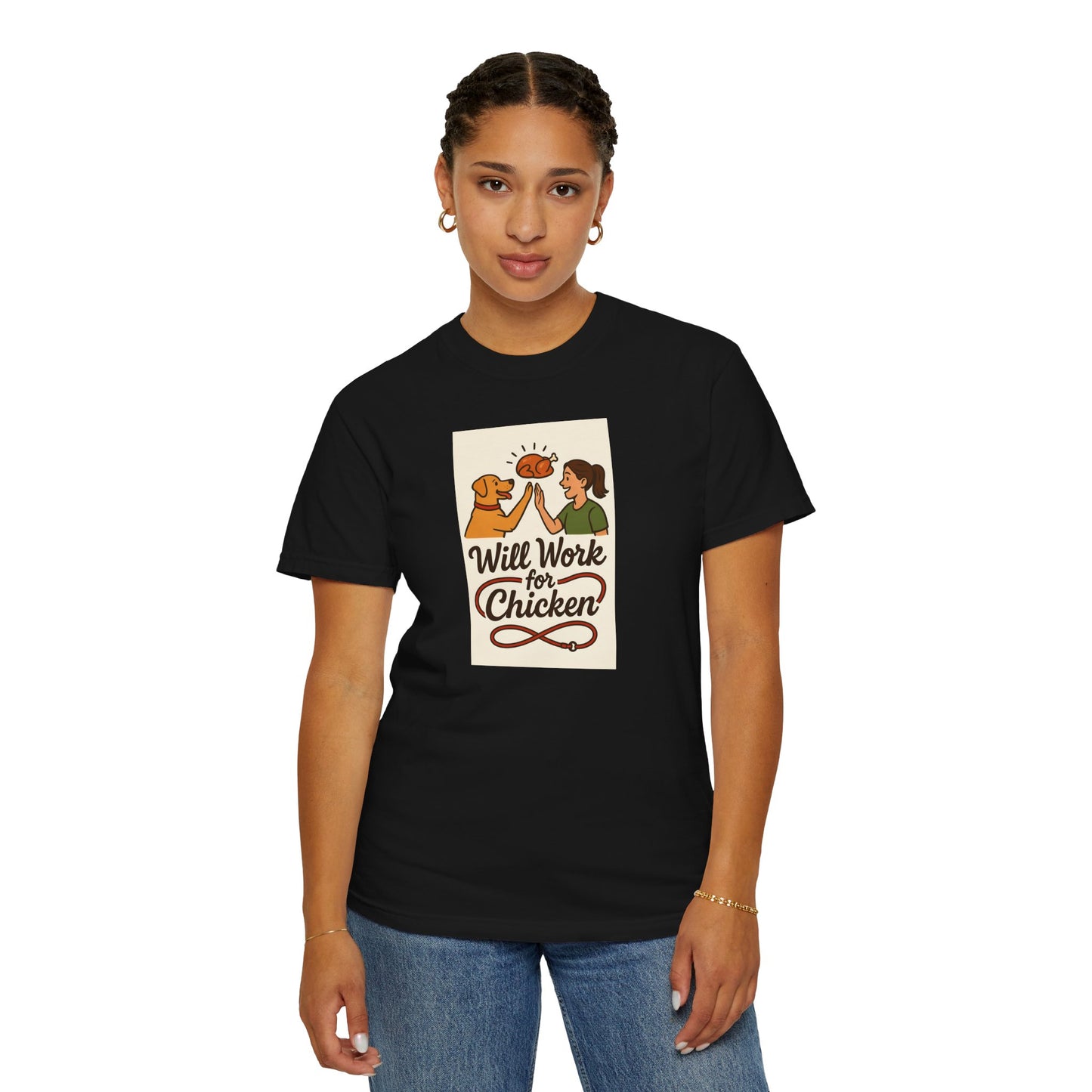 Will Work for Chicken Unisex T-Shirt | Pet Lover Gift, Funny Dog Tee, Casual Wear, Unique Animal Lover Apparel, Gift for Dog Parents