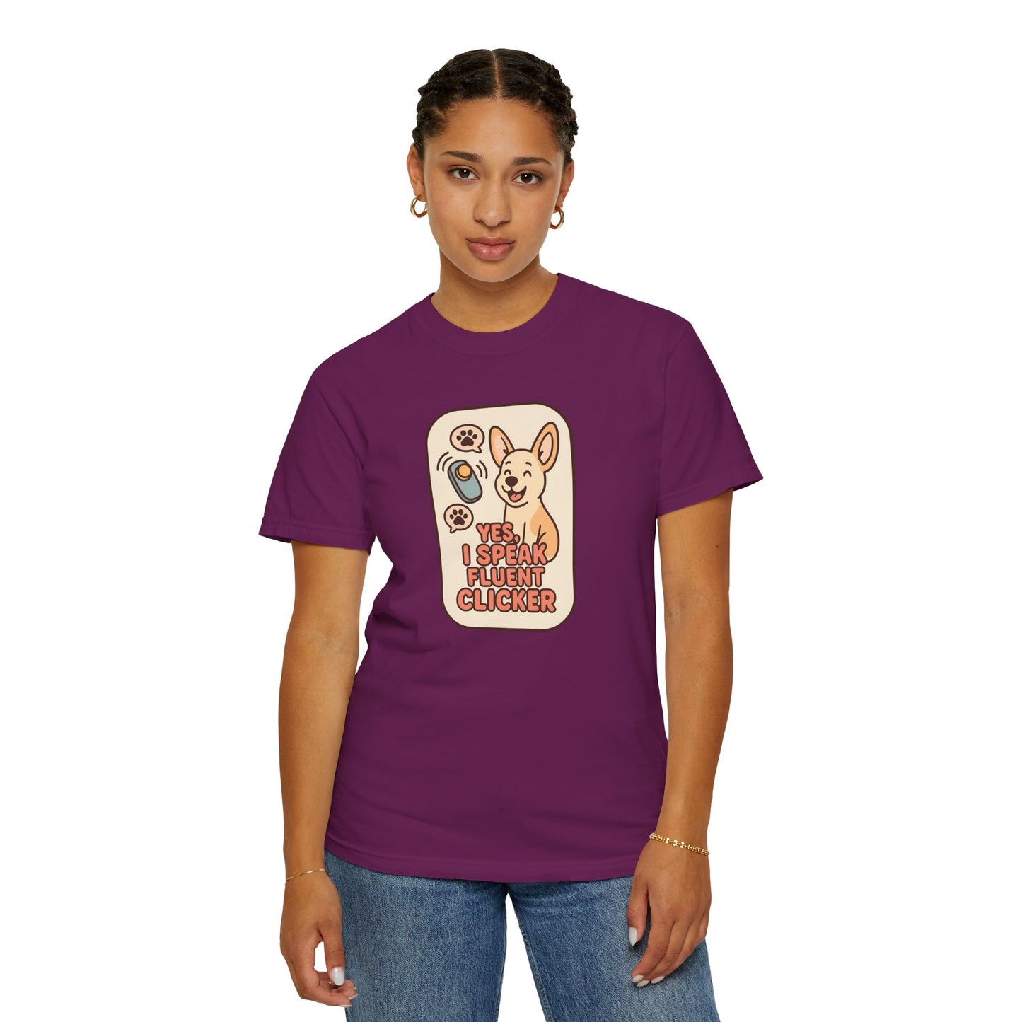 Yes, I Speak Fluent Clicker T-Shirt | Dog Trainer Gift, Animal Lover Apparel, Fun Pet Owner Top, Unique Graphic Tee, Funny Gift