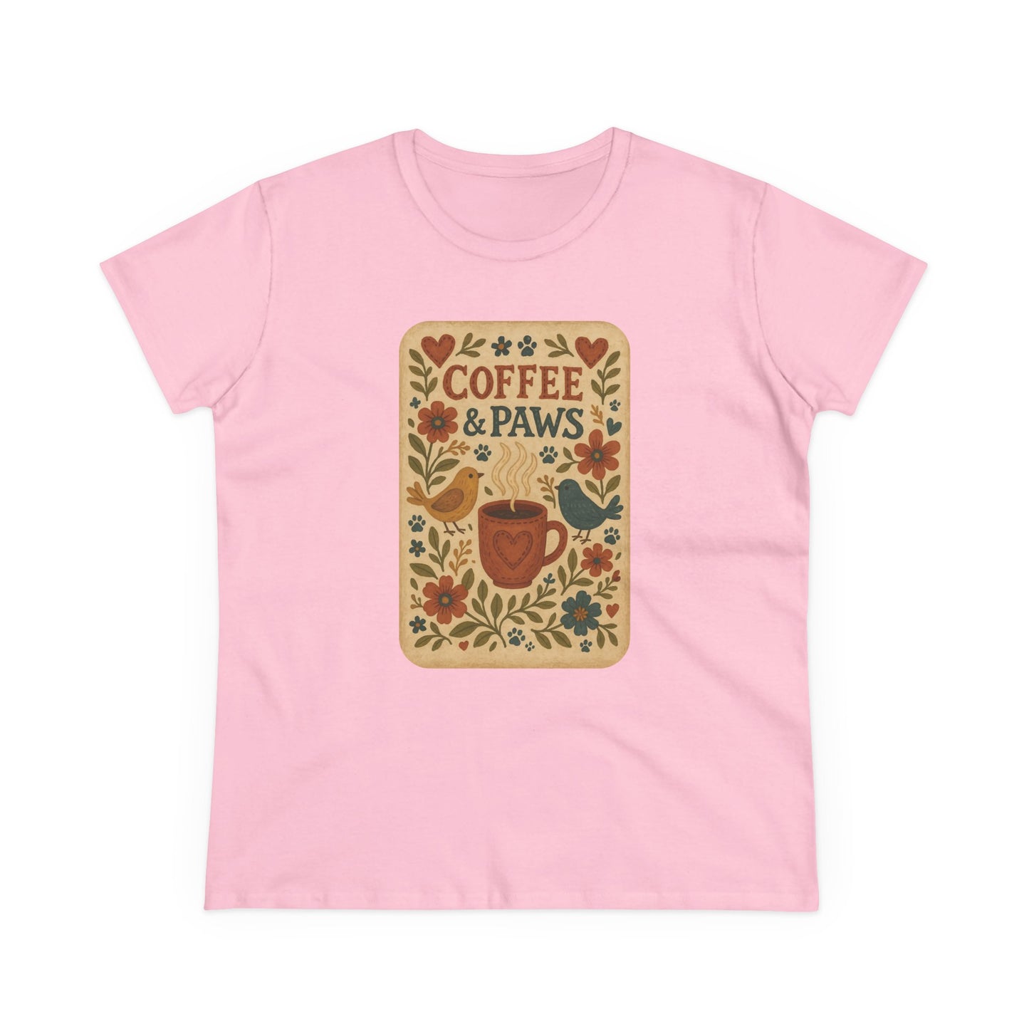 Coffee & Paws Women's Tee - Cozy Cotton Shirt for Pet Lovers, Casual Wear, Gift for Dog Owners, Dog Mom Merchandise, Animal Lover Tee