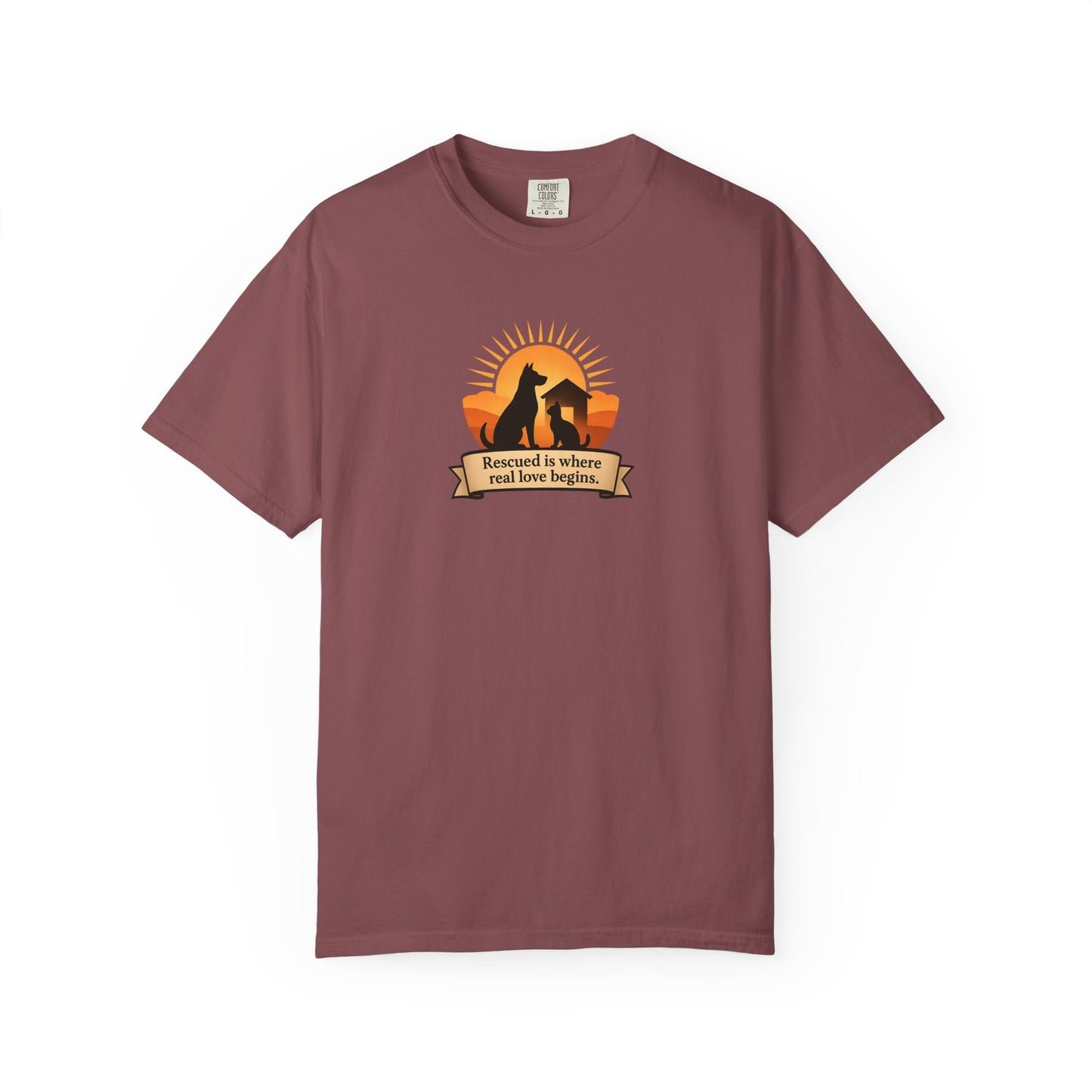 Rescued Is Where Real Love Begins Unisex Garment-Dyed T-Shirt - Perfect for Outdoor Lovers, Hiking, Gifts, Nature Enthusiasts, Casual Wear