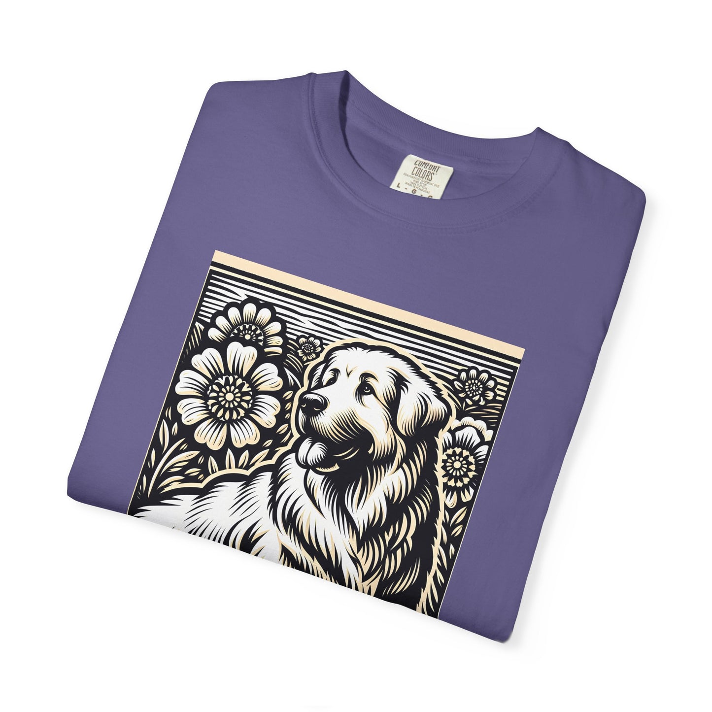 Great Pyrenees - Unisex Dog Lover T-Shirt - Garment-Dyed Vintage Floral Design