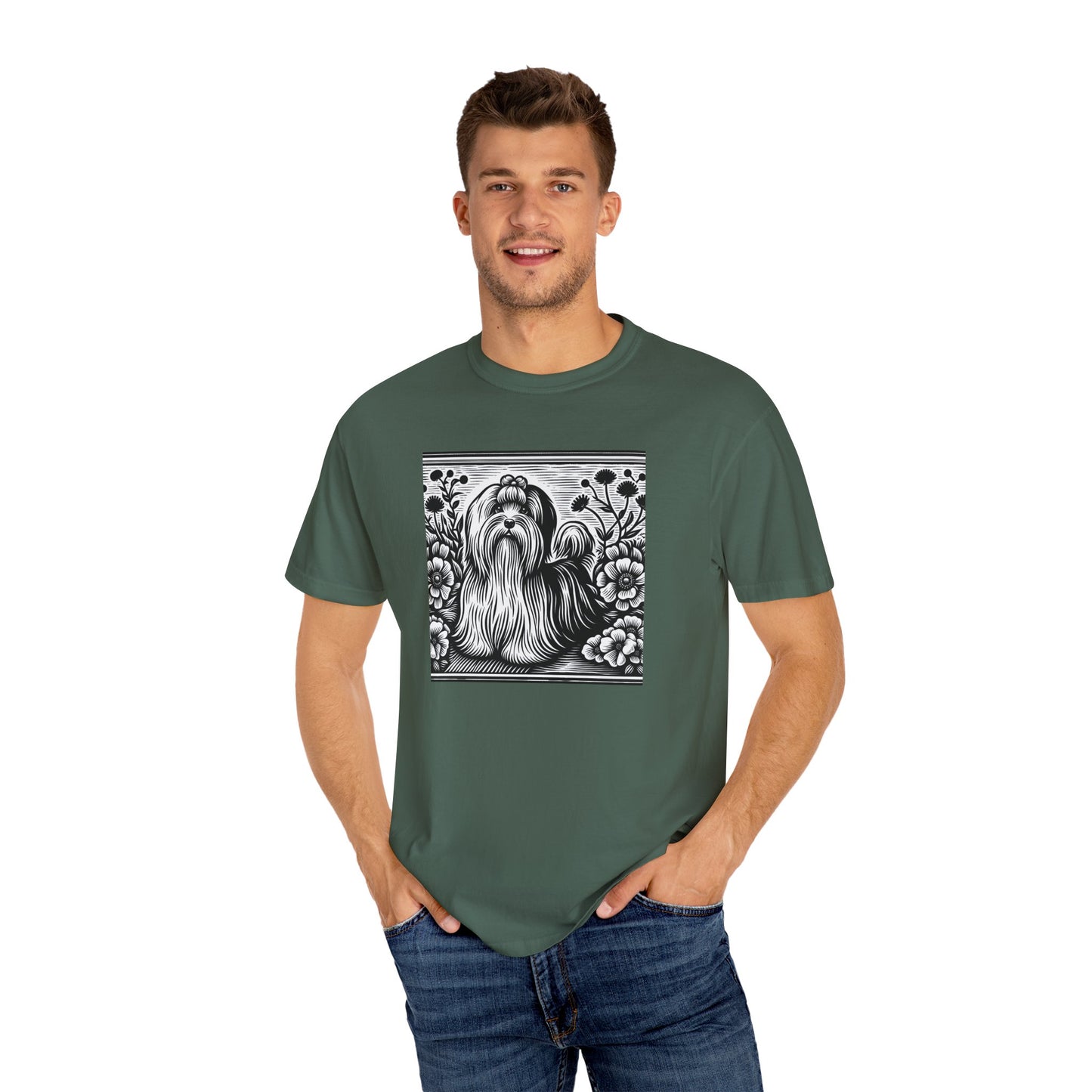 Havanese - Unisex Garment-Dyed T-shirt with Floral Dog Design - Perfect for Pet Lovers