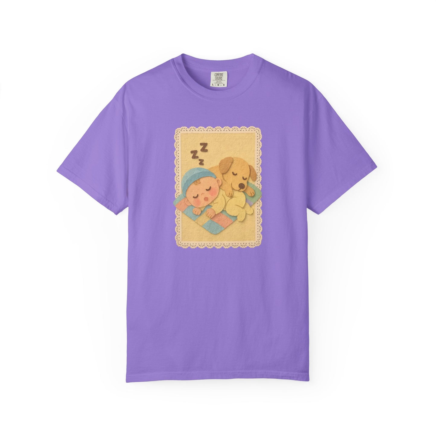 Cute Dreamy T-Shirt, Cartoon Sleepy Baby and Puppy Design, Cozy Gift for Kids, Fun Sleepwear, Nursery Decor, Pet Lover Gift