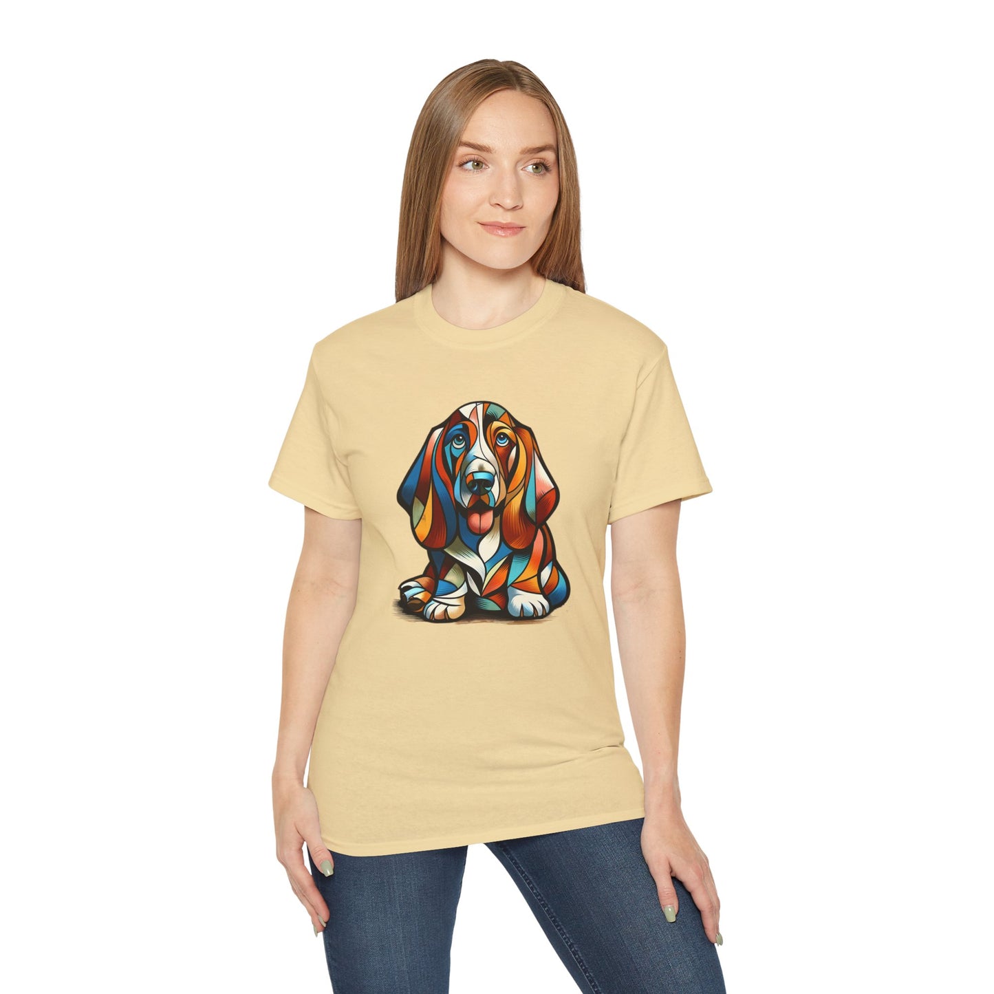 “Petcasso Pup – The Bold Basset Hound Tee”