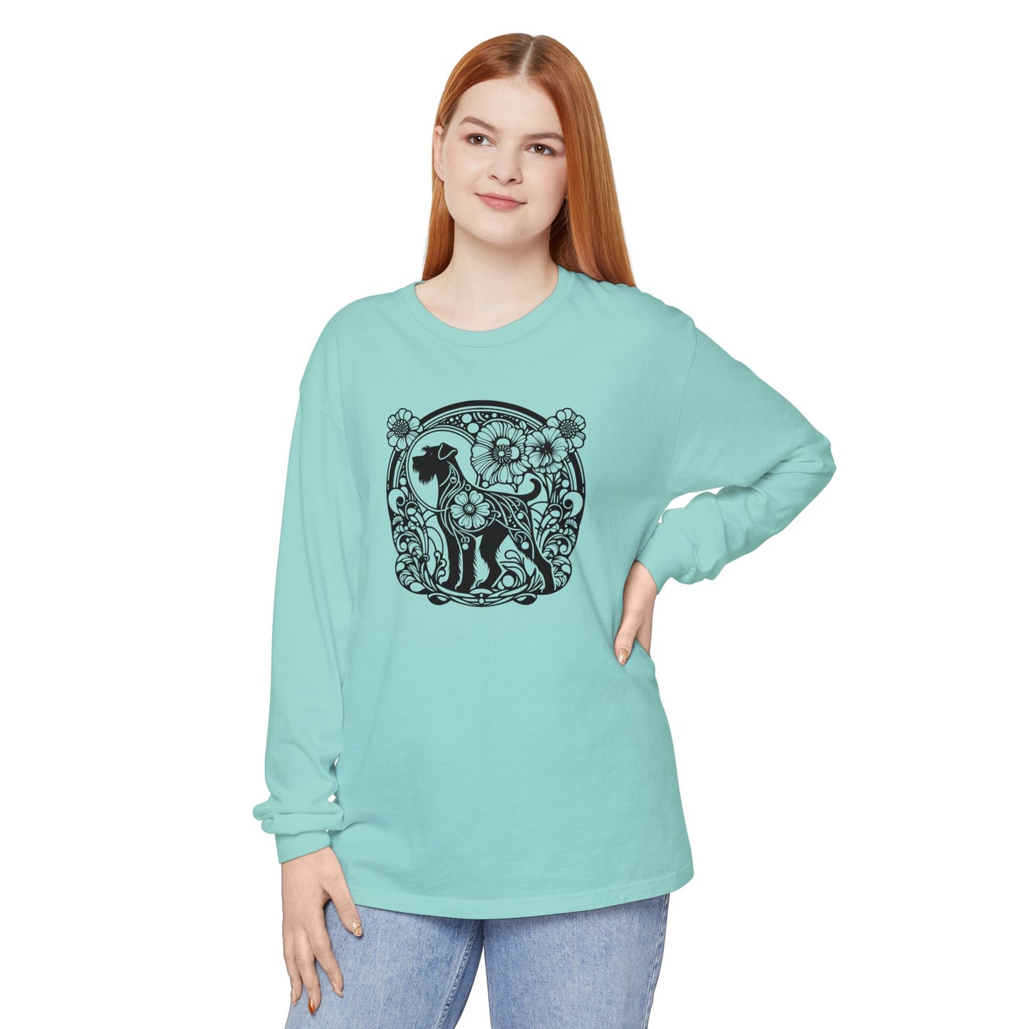 Floral Dog Long Sleeve T-Shirt - Unisex Tee for Animal Lovers
