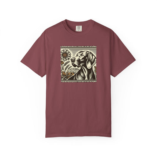 Weimaraner Dog Lover's Unisex Garment-Dyed T-Shirt with Floral Design