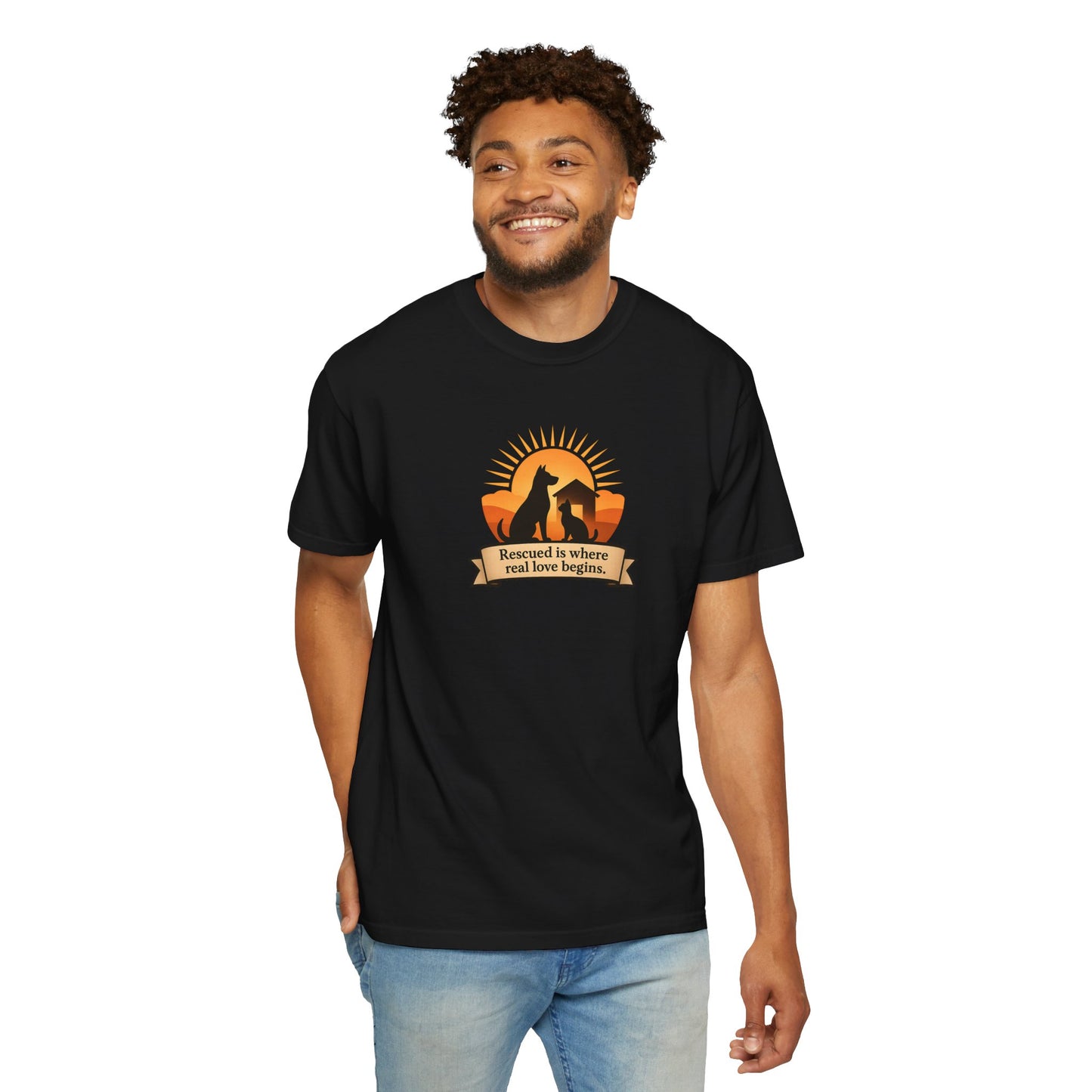 Rescued Is Where Real Love Begins Unisex Garment-Dyed T-Shirt - Perfect for Outdoor Lovers, Hiking, Gifts, Nature Enthusiasts, Casual Wear