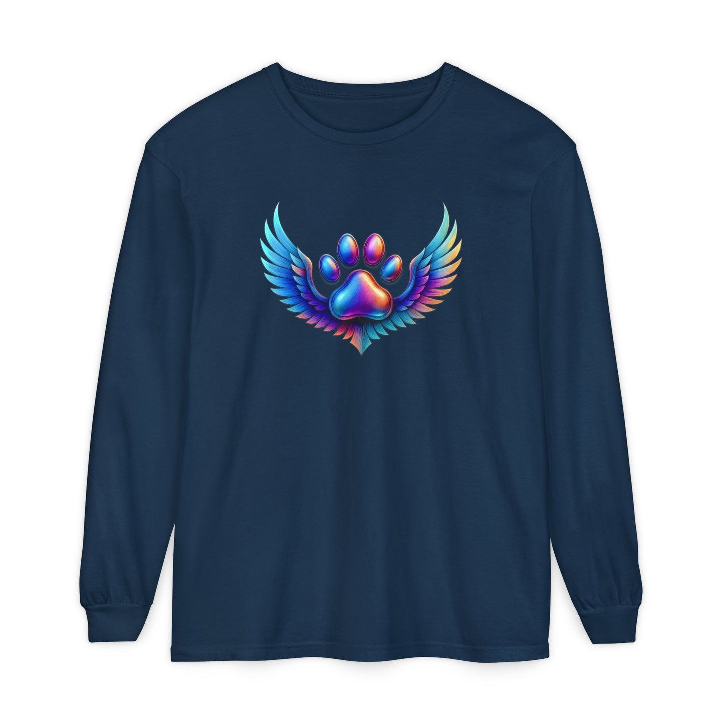 Colorful Paw Print Long Sleeve T-Shirt, Animal Lover Gift, Pet Memorial Tee, Winged Paw Shirt, Unisex Graphic Tee