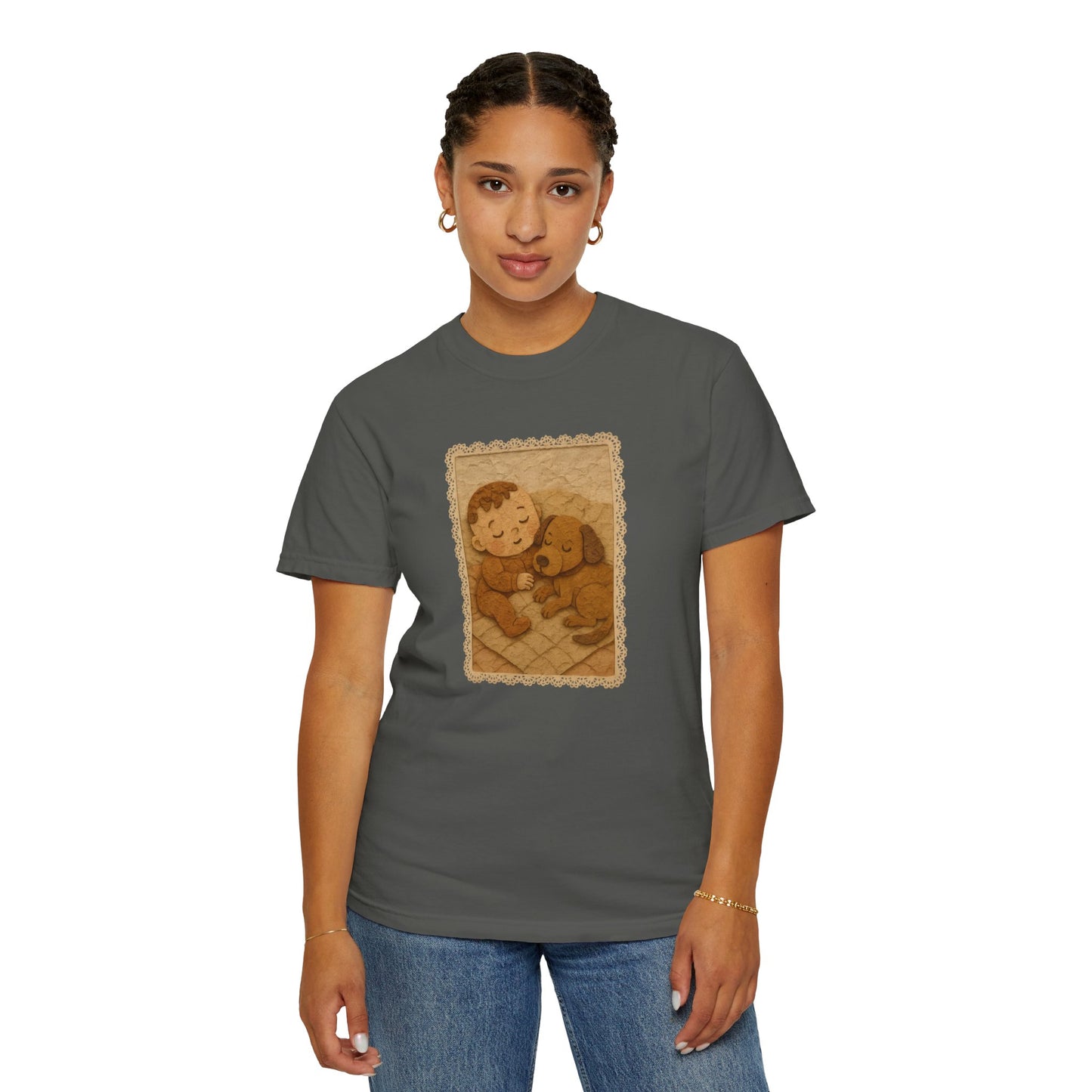 Cute Baby & Puppy Graphic Tee, Cozy Shirt for Dog Lovers and Parents, Gifts for Baby Showers, Birthdays, or Any Celebration