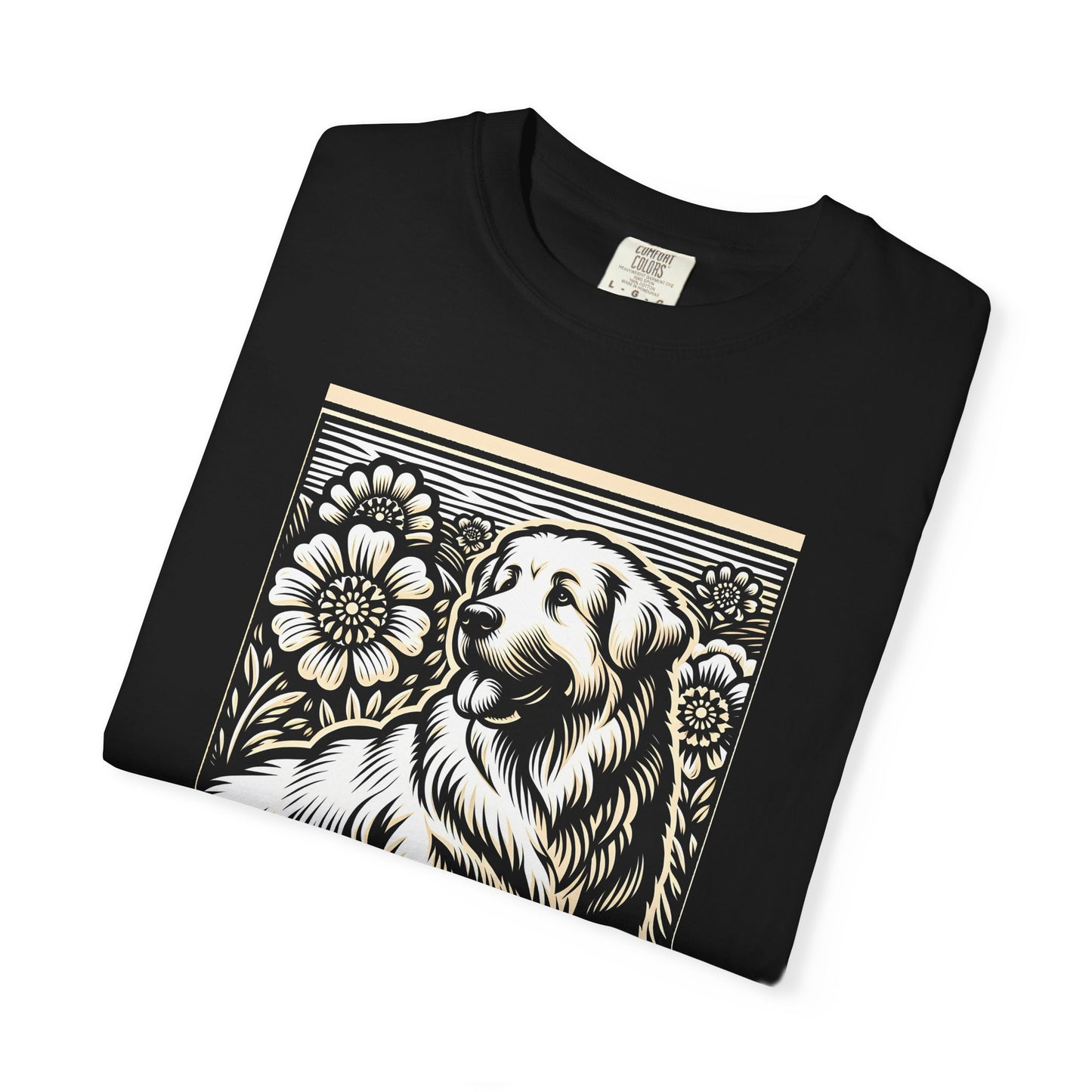 Great Pyrenees - Unisex Dog Lover T-Shirt - Garment-Dyed Vintage Floral Design