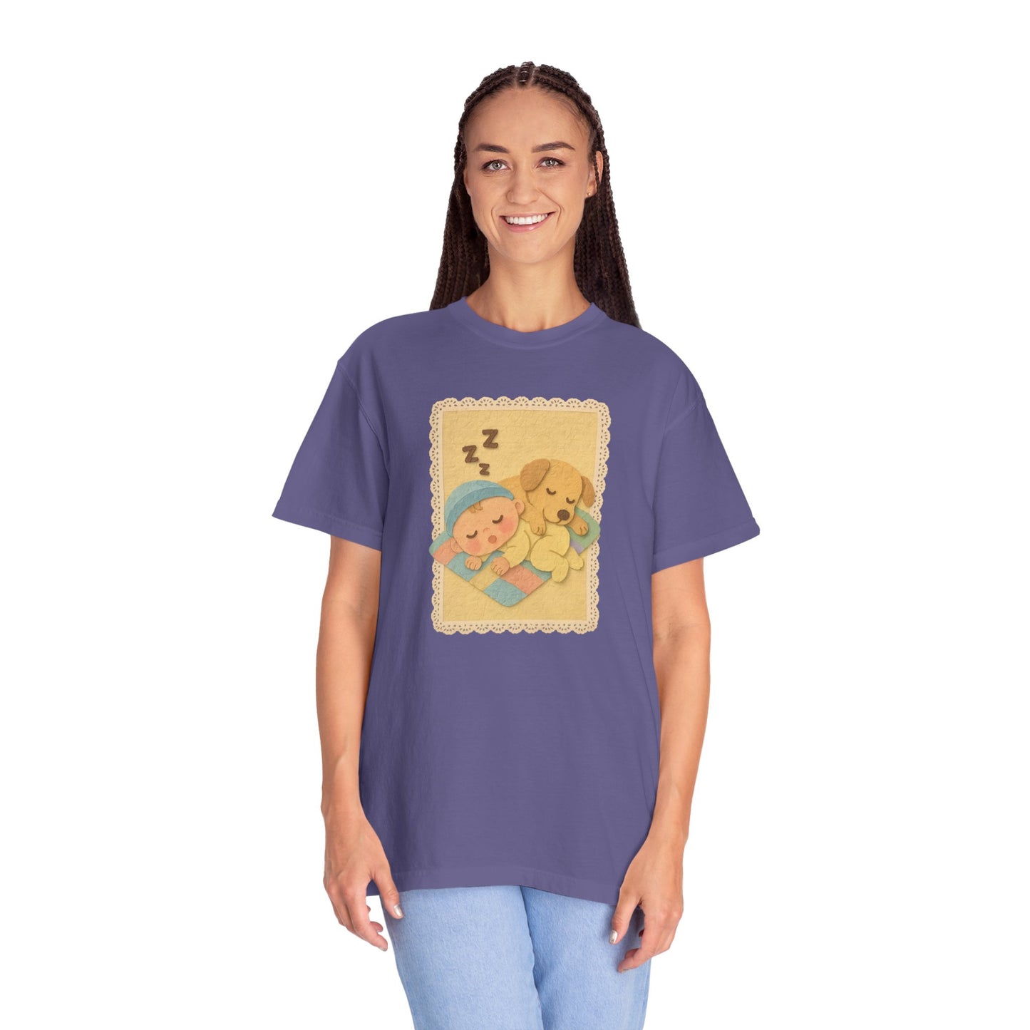 Cute Dreamy T-Shirt, Cartoon Sleepy Baby and Puppy Design, Cozy Gift for Kids, Fun Sleepwear, Nursery Decor, Pet Lover Gift