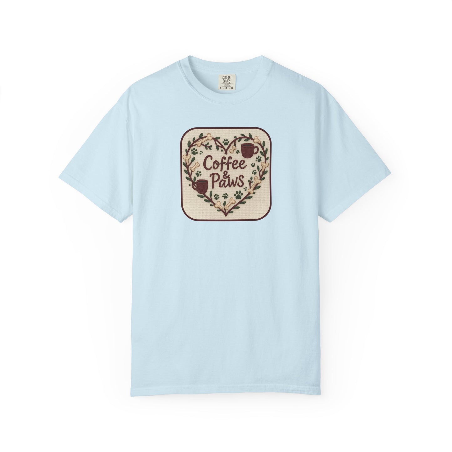 Coffee Paws Unisex Garment-Dyed T-shirt, Cute Coffee Lover Tee, Gift for Dog Owners, Nature-Inspired Shirt, Cozy Casual Wear