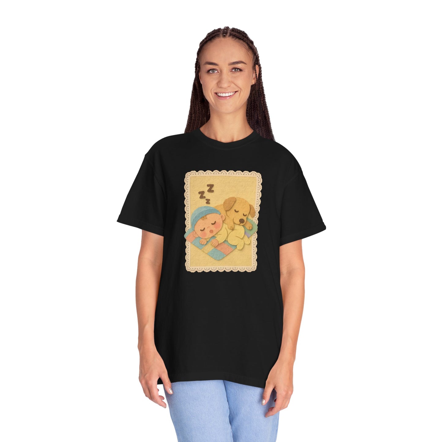 Cute Dreamy T-Shirt, Cartoon Sleepy Baby and Puppy Design, Cozy Gift for Kids, Fun Sleepwear, Nursery Decor, Pet Lover Gift