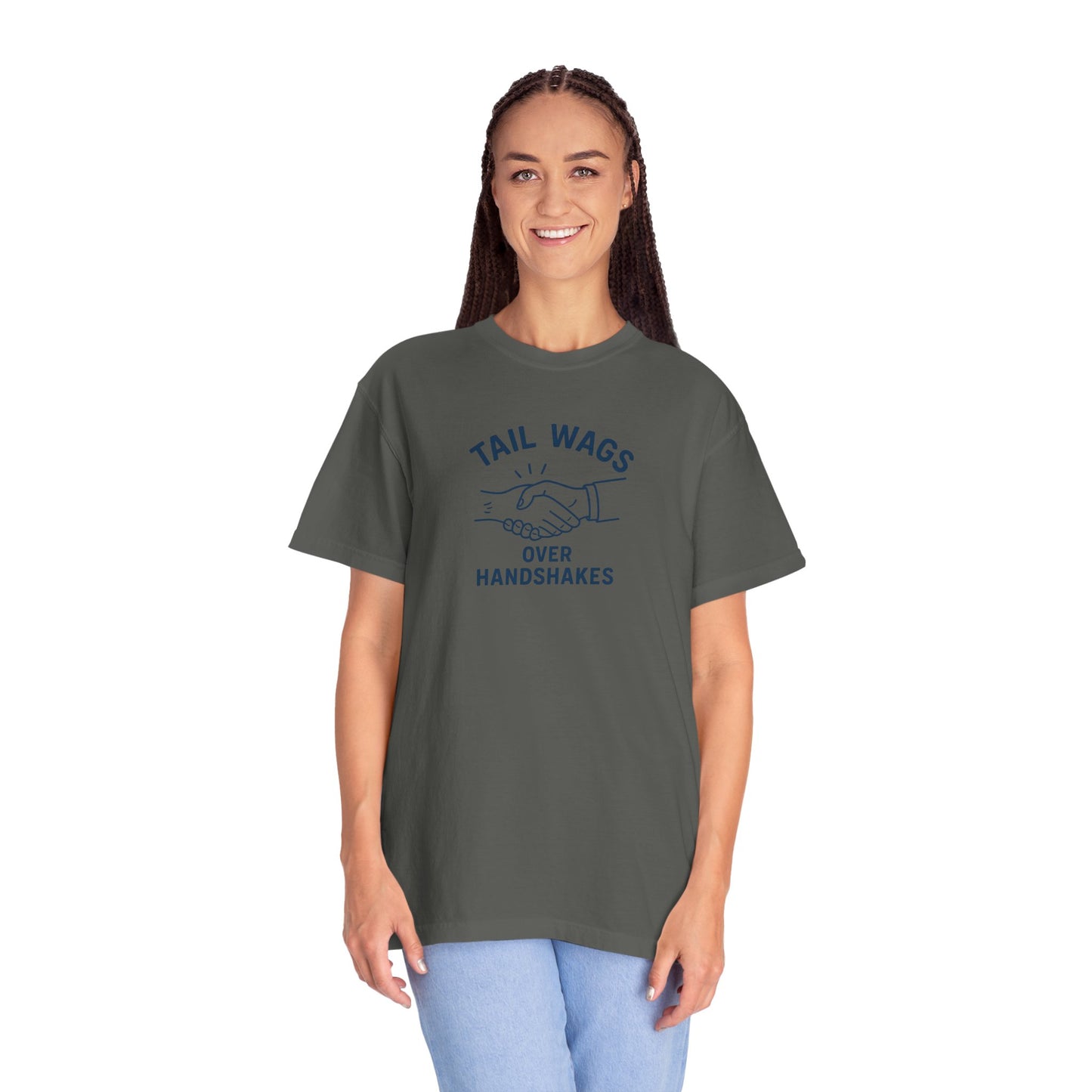 Tail wags over hand shakes Dog Dad T-Shirt