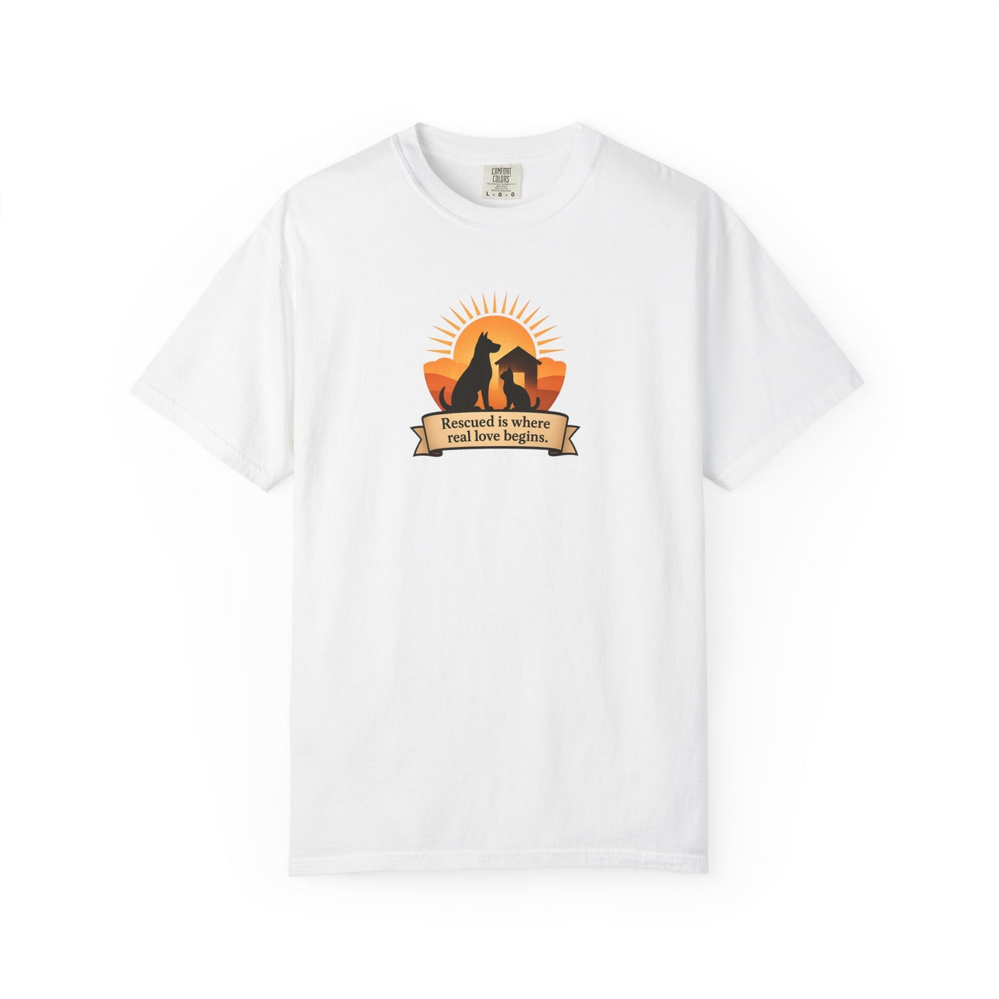 Rescued Is Where Real Love Begins Unisex Garment-Dyed T-Shirt - Perfect for Outdoor Lovers, Hiking, Gifts, Nature Enthusiasts, Casual Wear