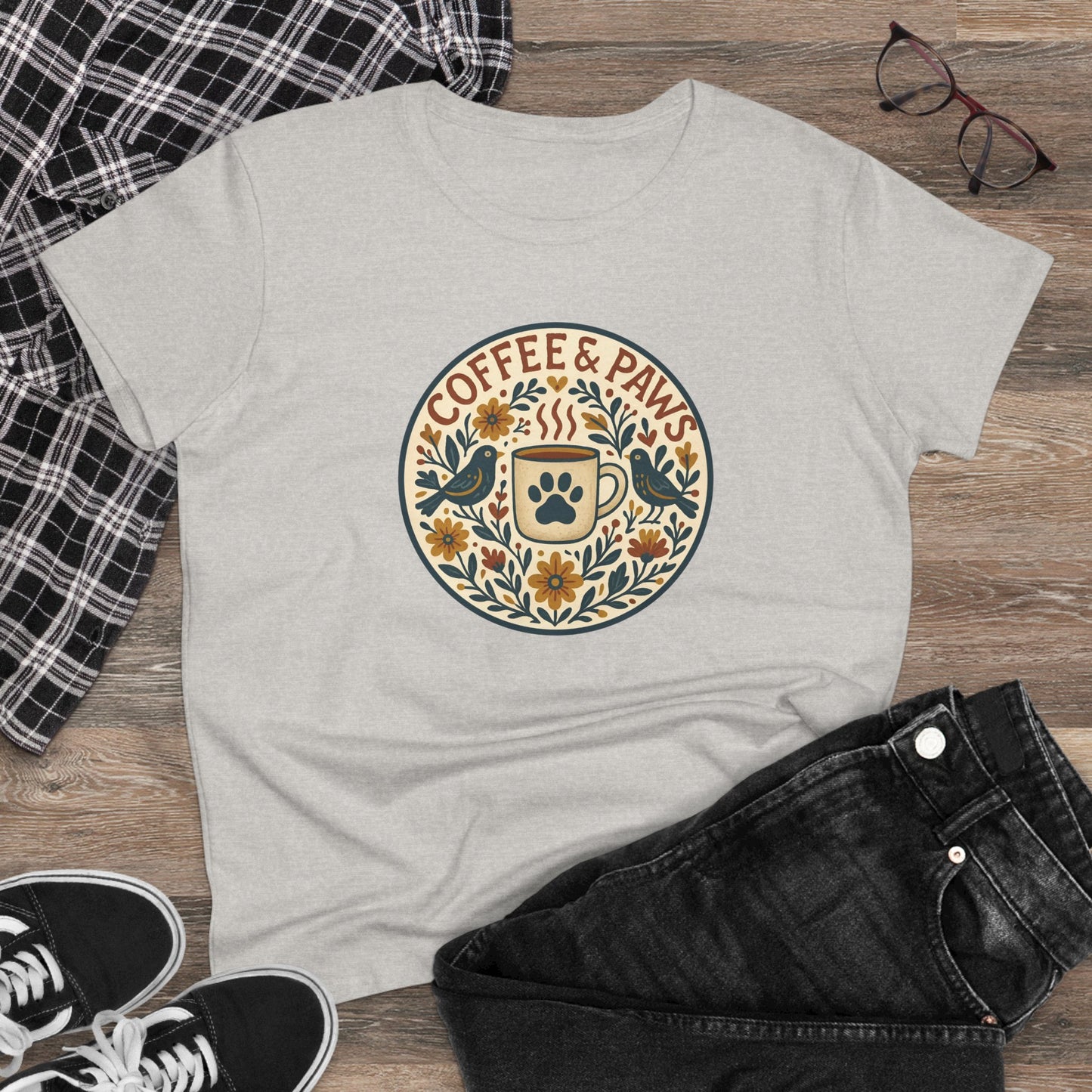 Cozy Coffee & Paws Tee, Casual Animal Lover T-Shirt, Gift for Pet Owners, Cute Coffee Shirt, Summer Essentials, Coffee Lover Apparel