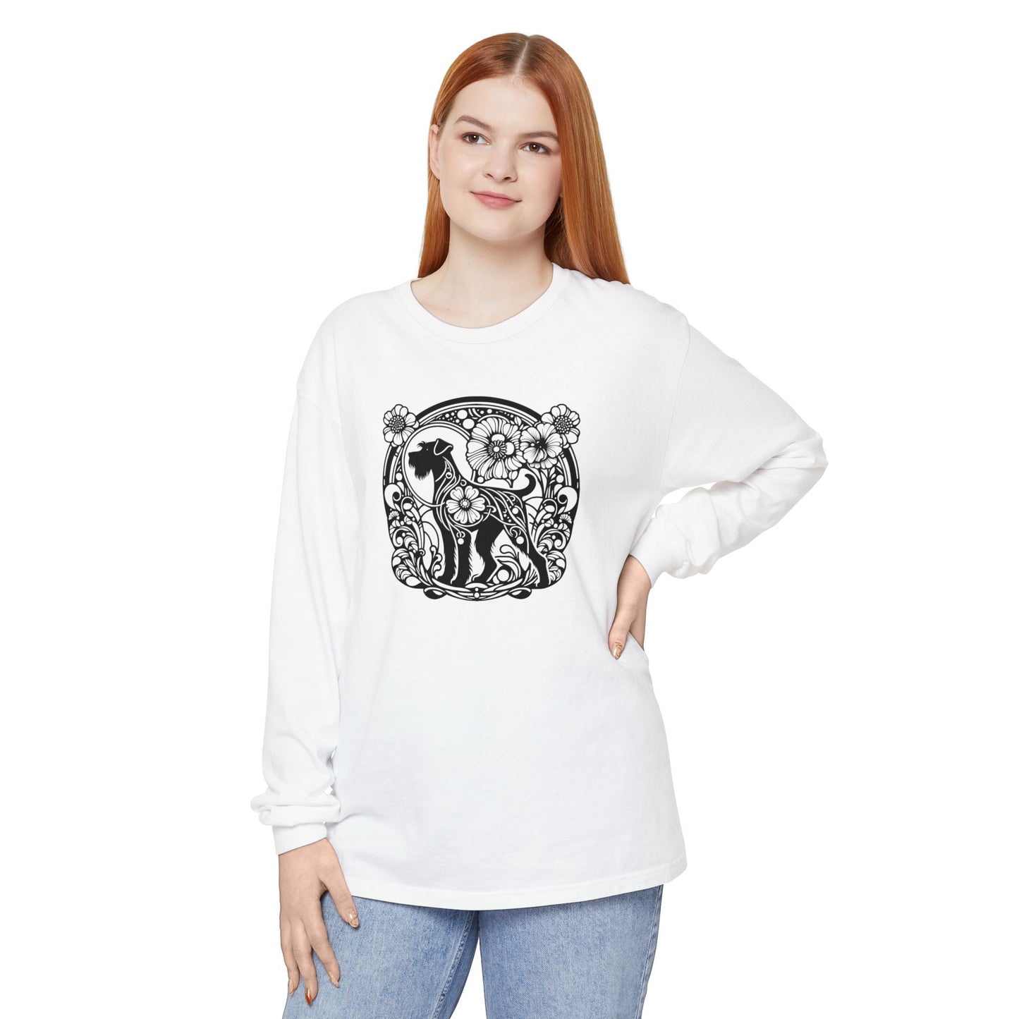 Floral Dog Long Sleeve T-Shirt - Unisex Tee for Animal Lovers