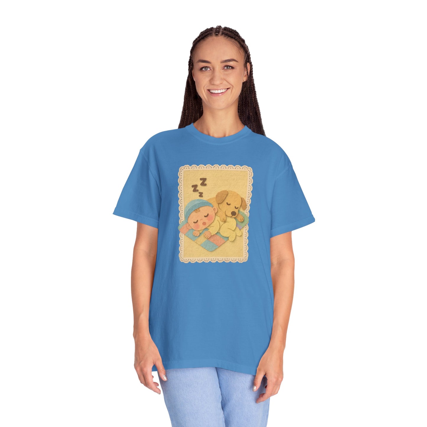 Cute Dreamy T-Shirt, Cartoon Sleepy Baby and Puppy Design, Cozy Gift for Kids, Fun Sleepwear, Nursery Decor, Pet Lover Gift