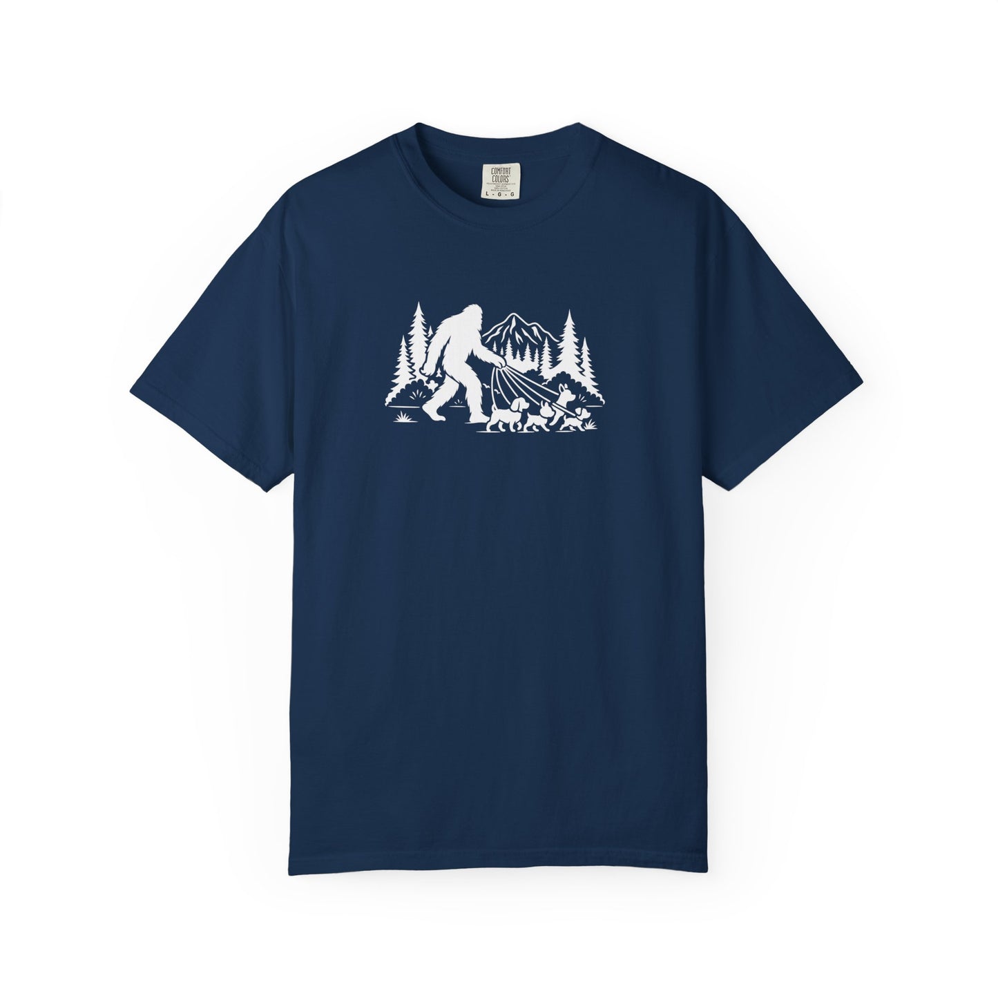 Bigfoot dog walk T-Shirt with Outdoor Adventure Design