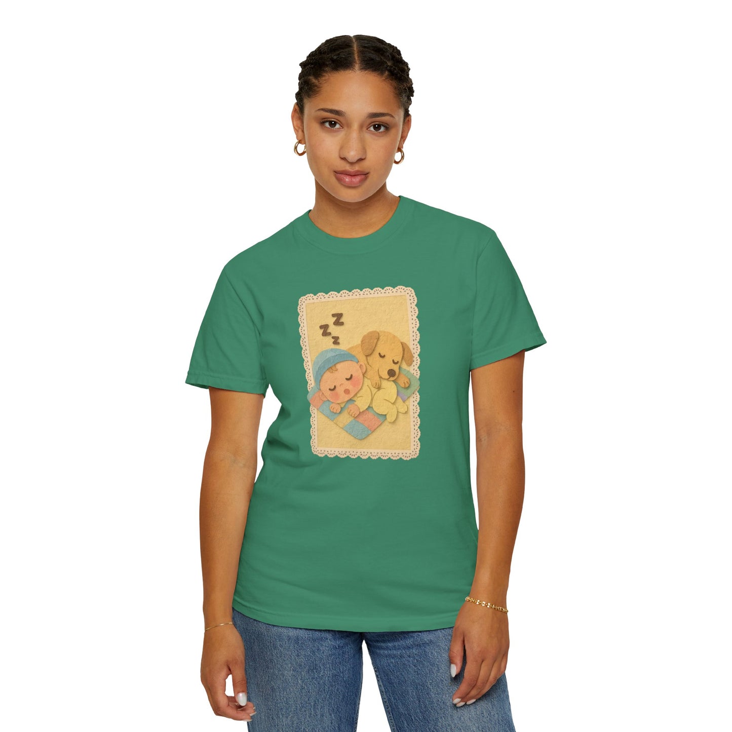 Cute Dreamy T-Shirt, Cartoon Sleepy Baby and Puppy Design, Cozy Gift for Kids, Fun Sleepwear, Nursery Decor, Pet Lover Gift