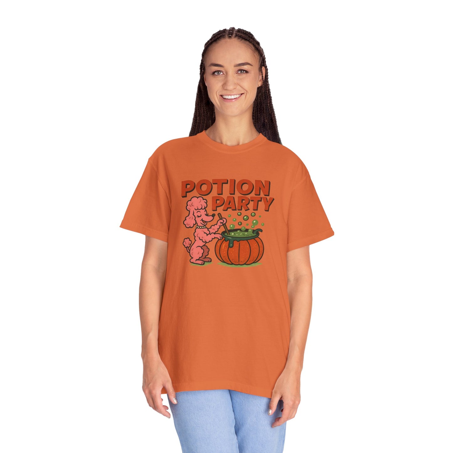 Potion Party Unisex Garment-Dyed T-Shirt | Fun Dog Design, Halloween Tee, Gift for Pet Lovers, Party Shirt, Cute Fall Top