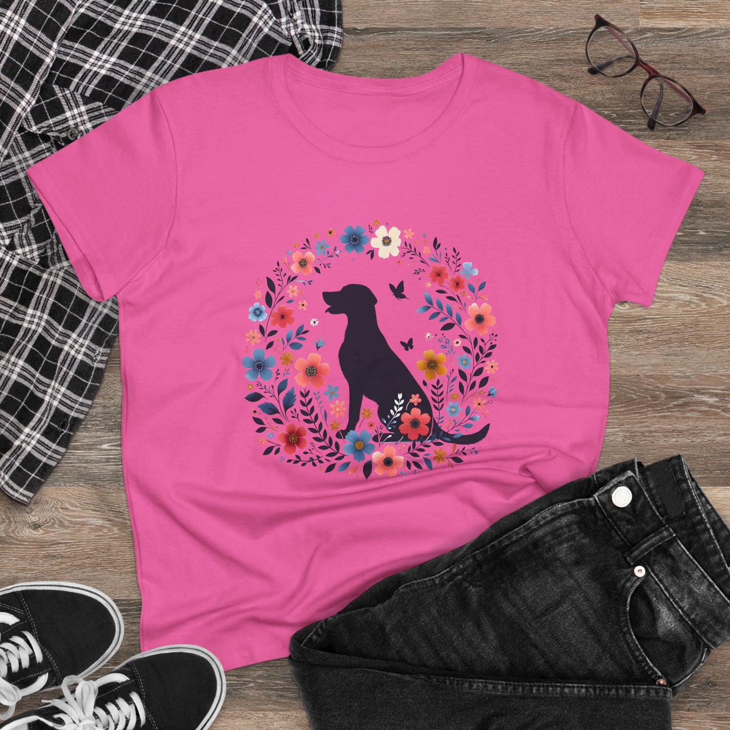 Floral Dog Lover Tee, Cute Pet Shirt, Women’s Casual Cotton Tee, Gift for Dog Moms, Summer Style T-Shirt, Animal Lover Apparel
