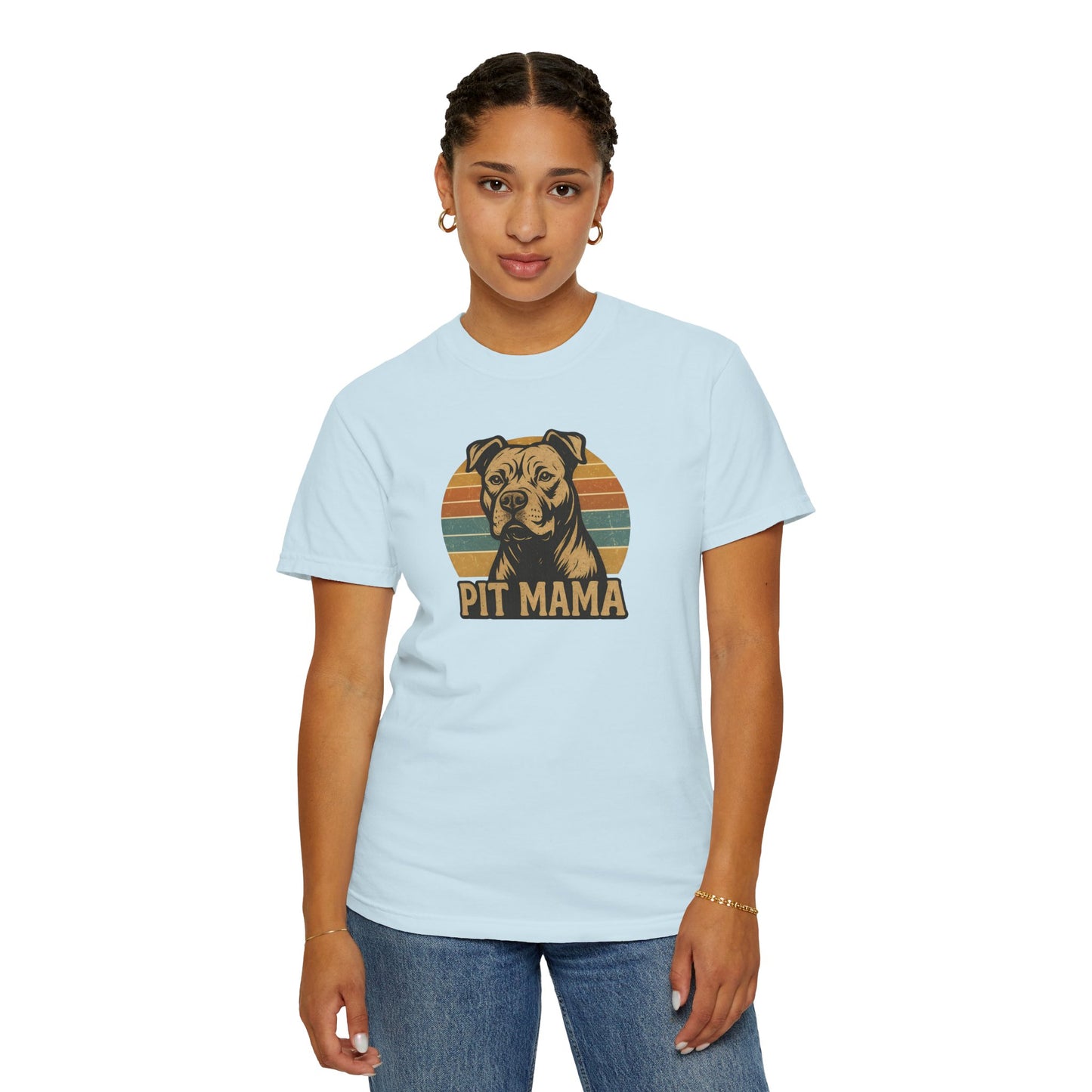 Retro Pit Mama T-Shirt | Garment-Dyed Tee for Dog Lovers | Perfect for Casual Wear, Gifts, Birthdays, Pet Celebrations, Dog Adoption Events