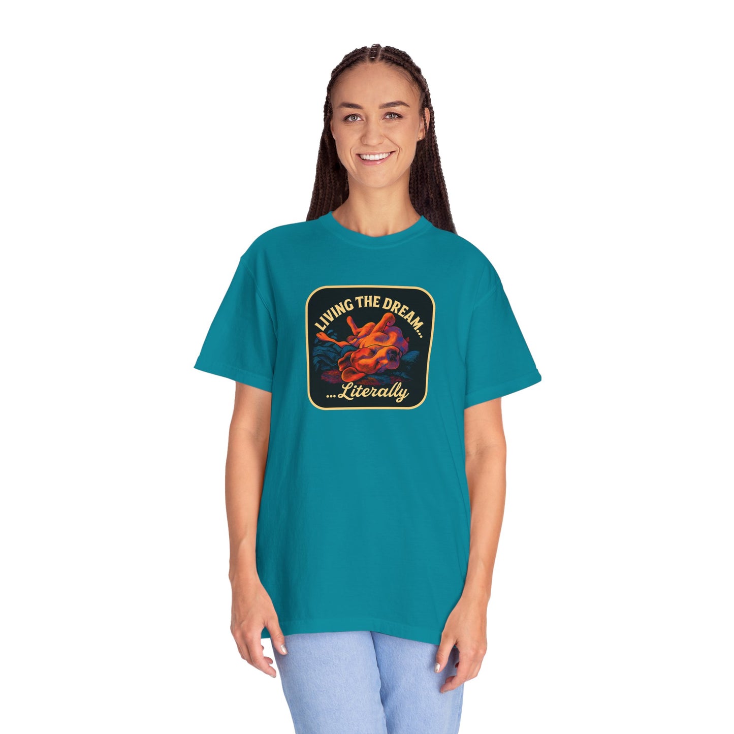 Living the Dream Garment-Dyed Unisex T-Shirt, Casual Wear, Gift for Dreamers, Fun Tee, Everyday Comfort