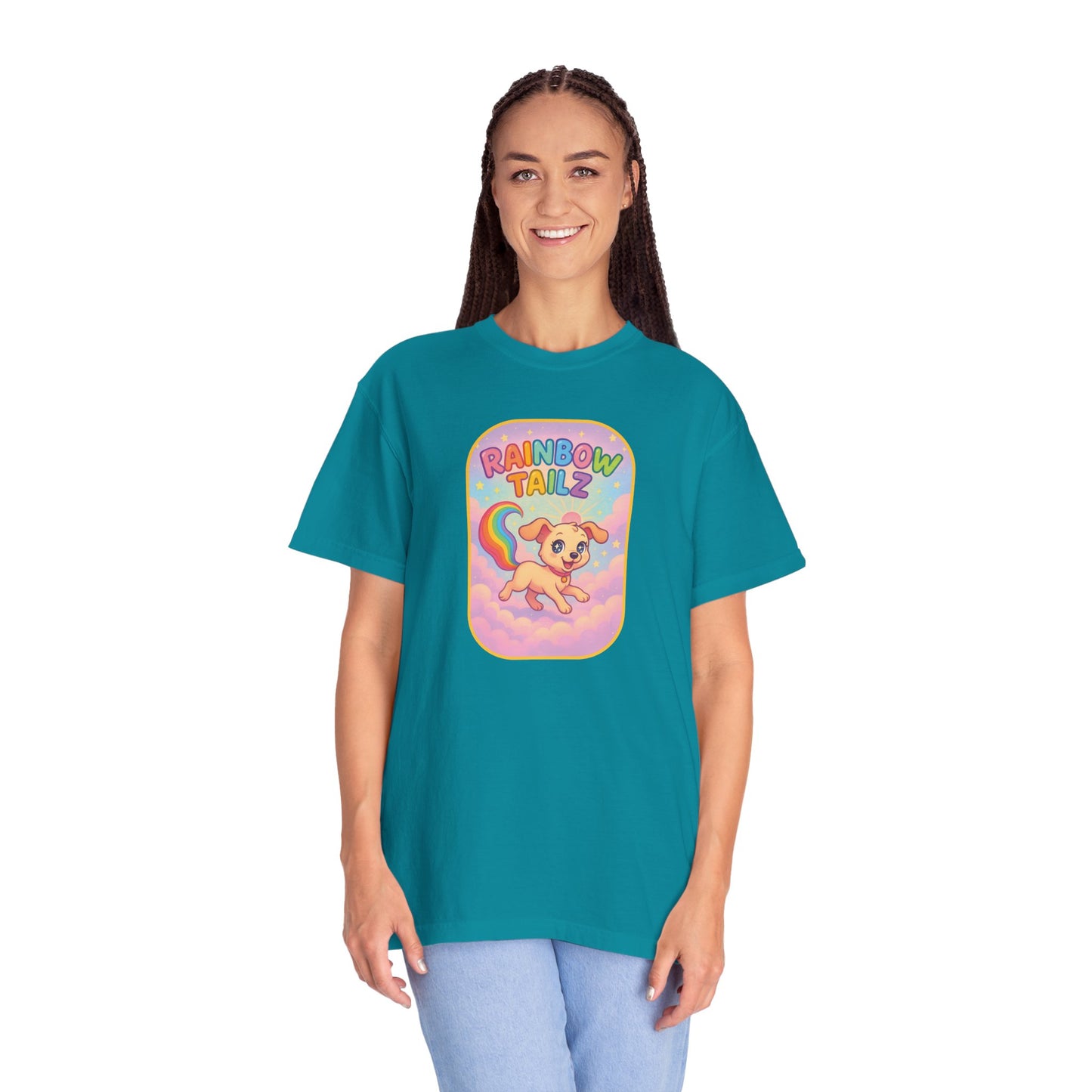 Cute Pet T-Shirt, Rainbow Tail Tee, Graphic Tee for Dog Lovers, Birthday Gift, Cozy Casual Wear, Mother's Day Gift
