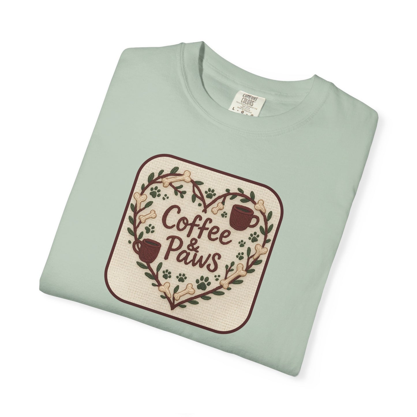 Coffee Paws Unisex Garment-Dyed T-shirt, Cute Coffee Lover Tee, Gift for Dog Owners, Nature-Inspired Shirt, Cozy Casual Wear
