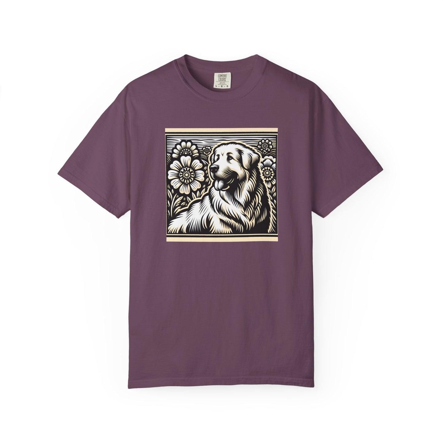 Great Pyrenees - Unisex Dog Lover T-Shirt - Garment-Dyed Vintage Floral Design