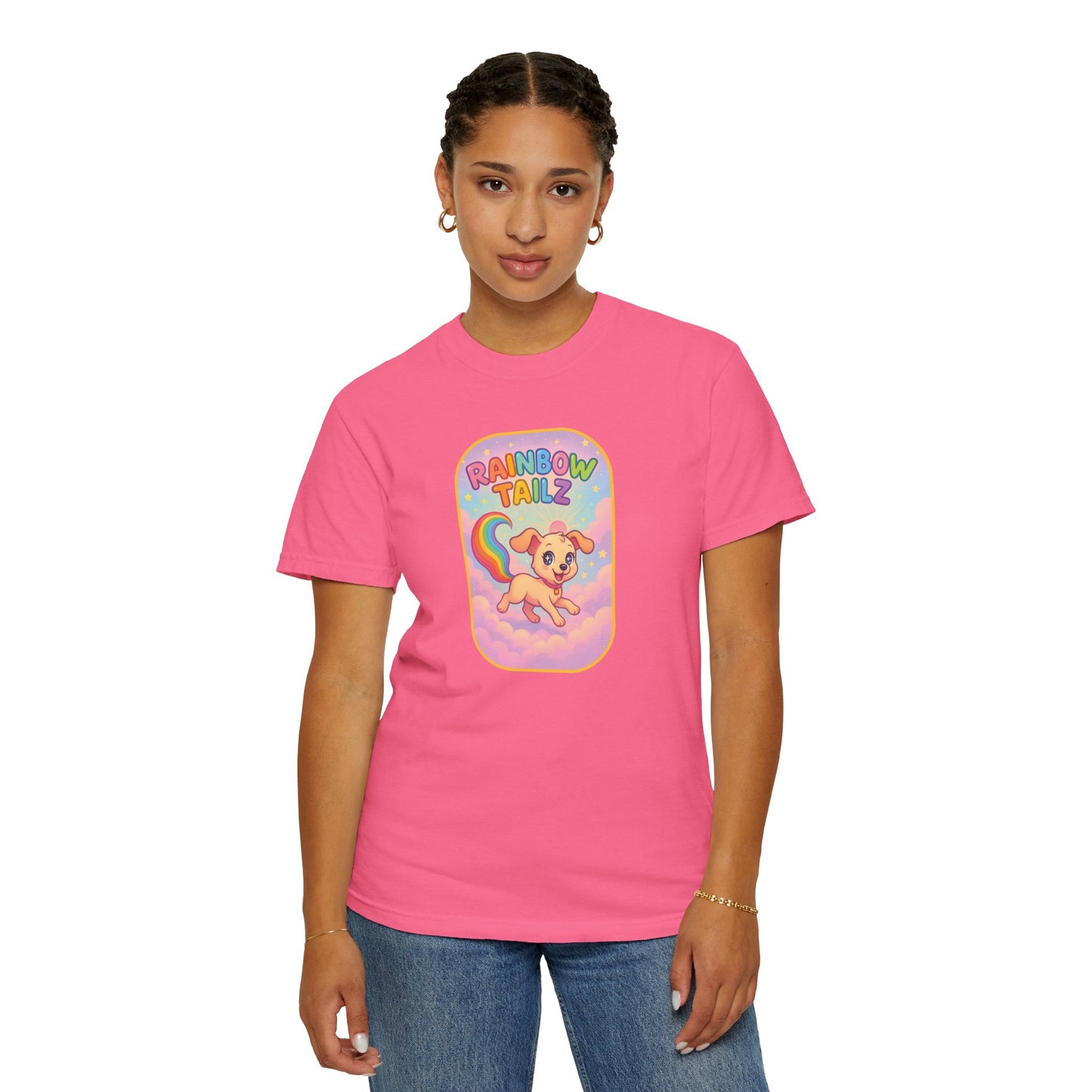 Cute Pet T-Shirt, Rainbow Tail Tee, Graphic Tee for Dog Lovers, Birthday Gift, Cozy Casual Wear, Mother's Day Gift