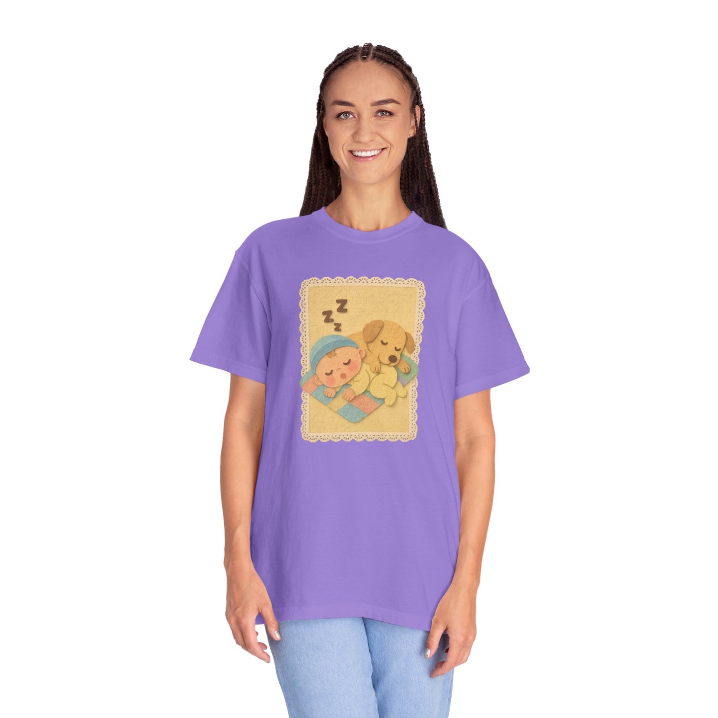 Cute Dreamy T-Shirt, Cartoon Sleepy Baby and Puppy Design, Cozy Gift for Kids, Fun Sleepwear, Nursery Decor, Pet Lover Gift