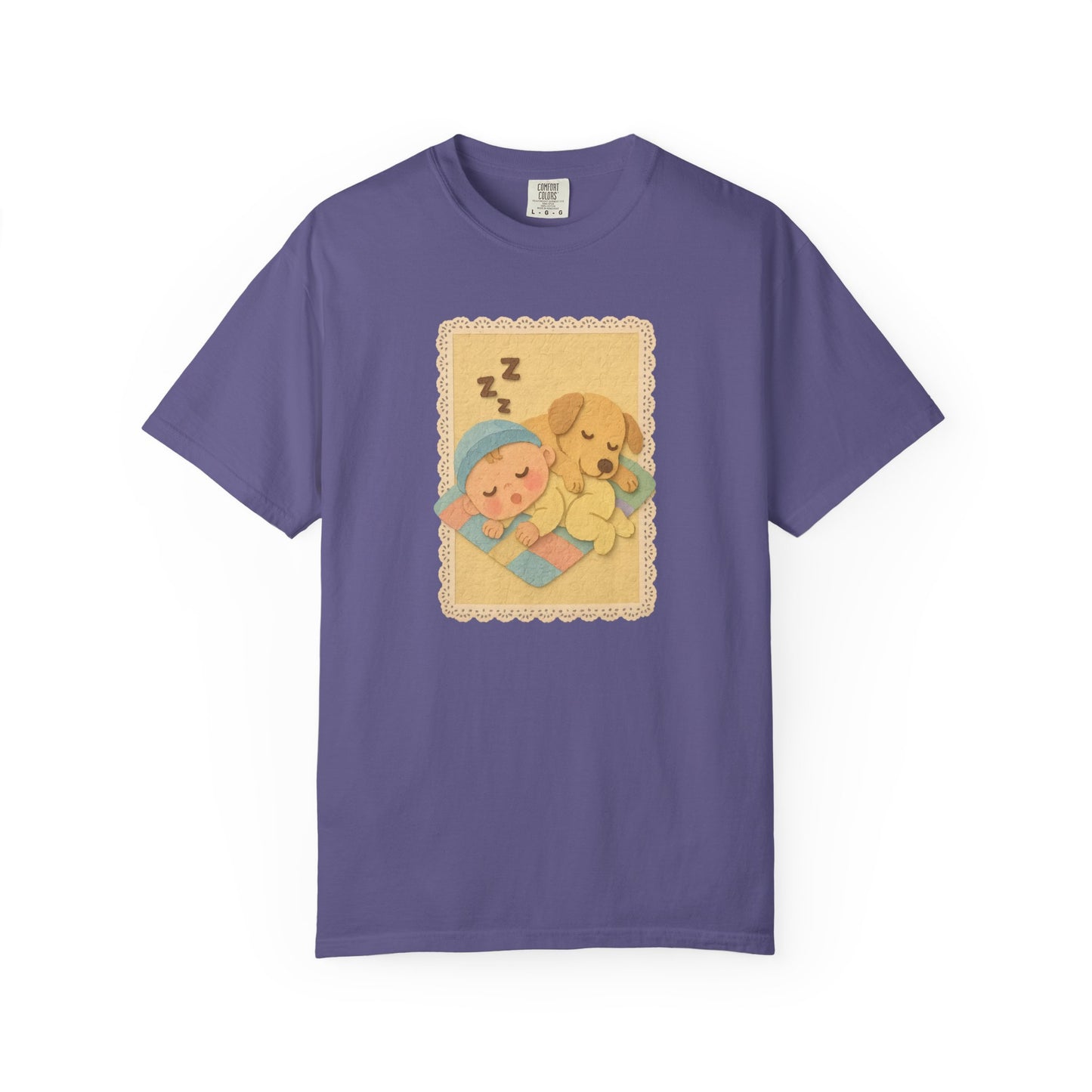 Cute Dreamy T-Shirt, Cartoon Sleepy Baby and Puppy Design, Cozy Gift for Kids, Fun Sleepwear, Nursery Decor, Pet Lover Gift