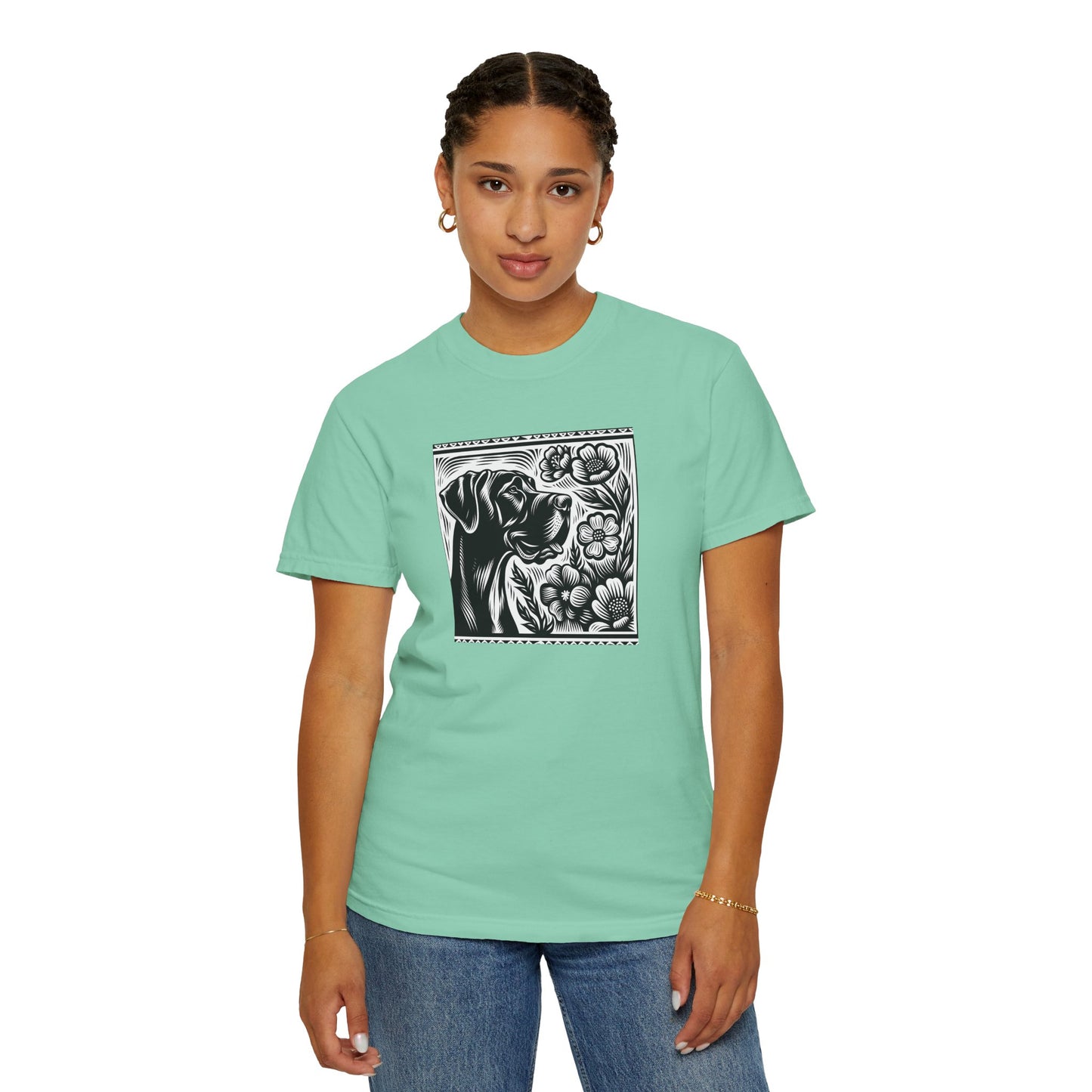 Great Dane Dog Lover's Floral Print T-Shirt | Unisex Garment-Dyed Tee