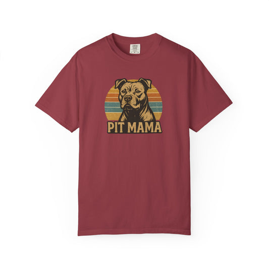 Retro Pit Mama T-Shirt | Garment-Dyed Tee for Dog Lovers | Perfect for Casual Wear, Gifts, Birthdays, Pet Celebrations, Dog Adoption Events