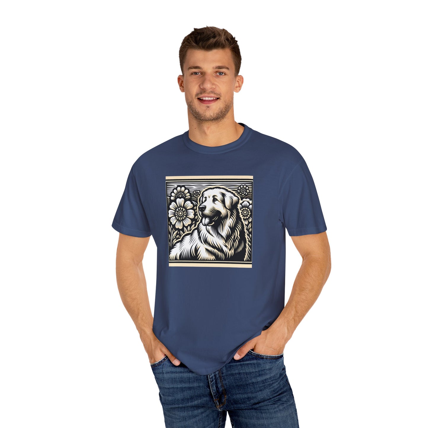 Great Pyrenees - Unisex Dog Lover T-Shirt - Garment-Dyed Vintage Floral Design