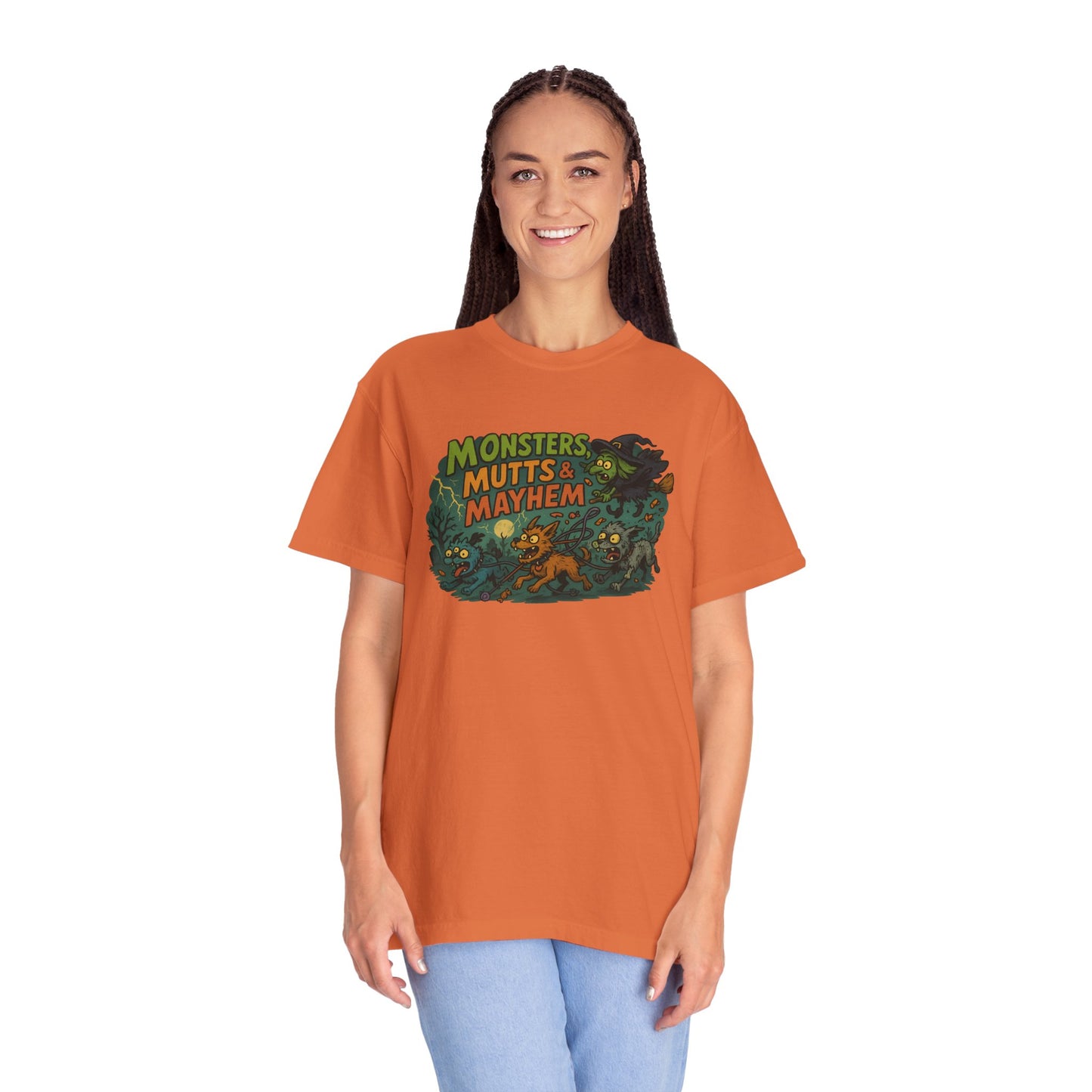 Monsters, Mutts & Mayhem T-Shirt | Unisex Cartoon Tee for Pet Lovers | Fun Graphic Top | Gift for Dog Owners | Halloween or Everyday Wear