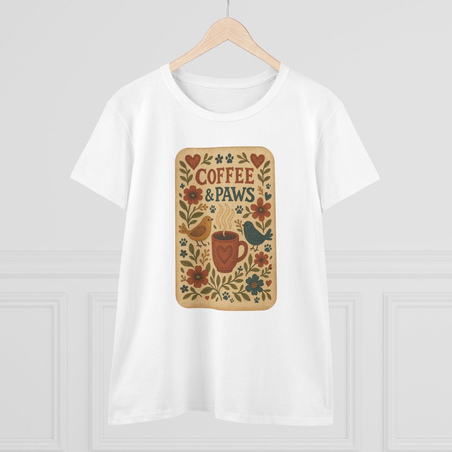 Coffee & Paws Women's Tee - Cozy Cotton Shirt for Pet Lovers, Casual Wear, Gift for Dog Owners, Dog Mom Merchandise, Animal Lover Tee