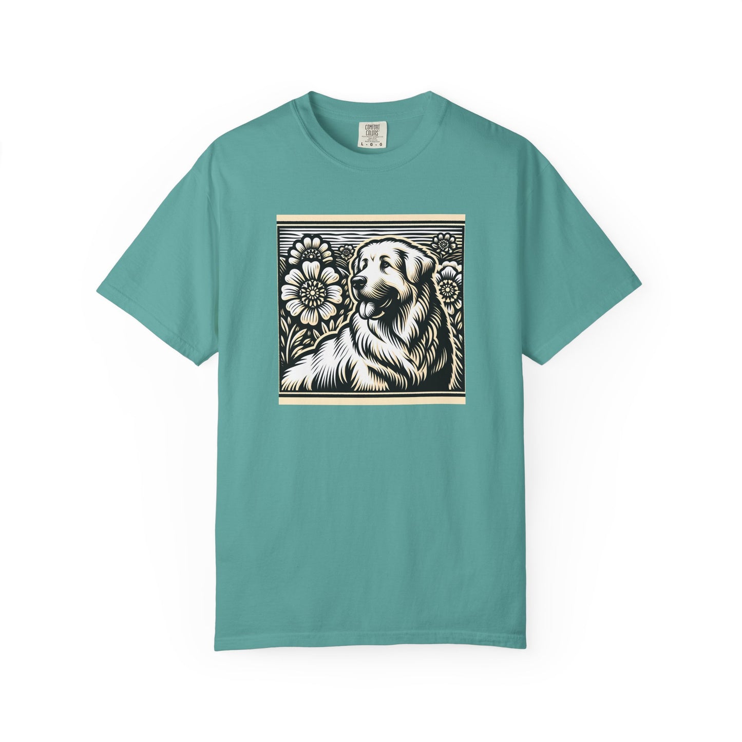 Great Pyrenees - Unisex Dog Lover T-Shirt - Garment-Dyed Vintage Floral Design