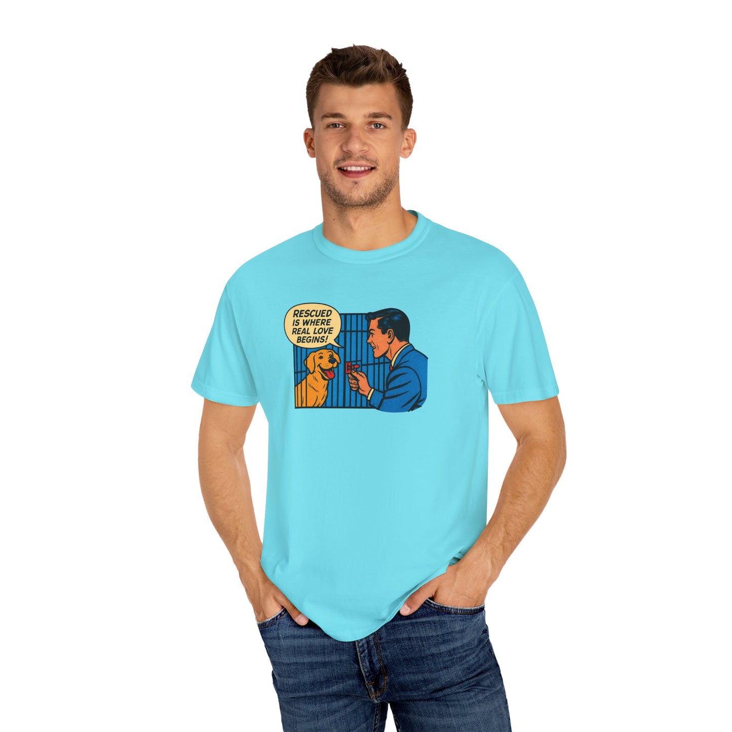 Rescued Is Where Real Love Begins Tee, Dog Lover T-Shirt, Vintage Style Animal Rights Shirt, Funny Pet Owner Gift, Animal Rescue Awareness Wear