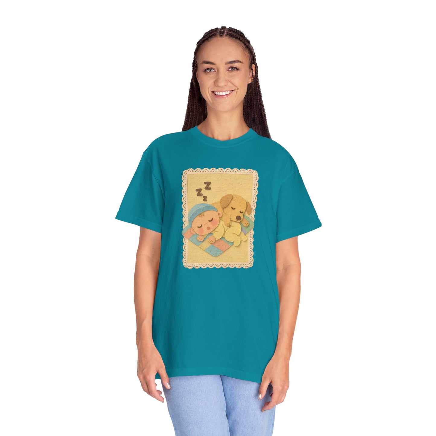 Cute Dreamy T-Shirt, Cartoon Sleepy Baby and Puppy Design, Cozy Gift for Kids, Fun Sleepwear, Nursery Decor, Pet Lover Gift