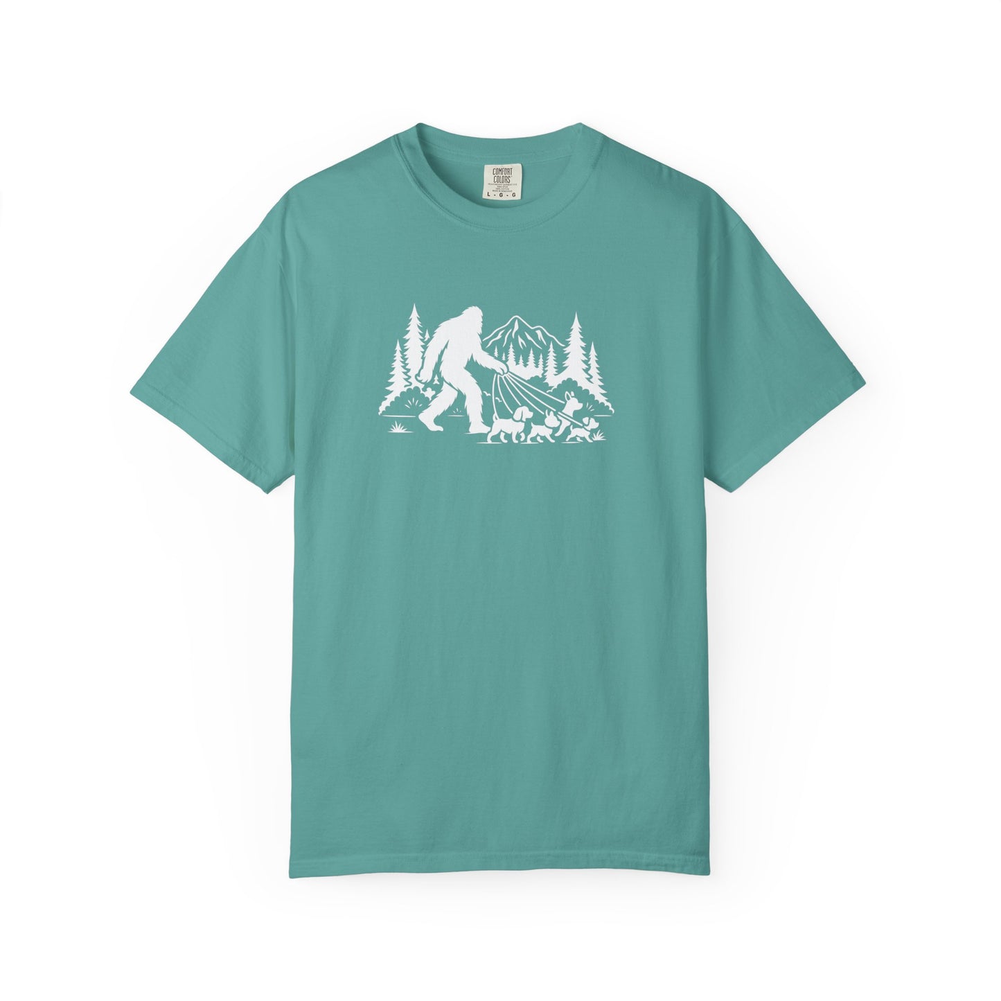 Bigfoot dog walk T-Shirt with Outdoor Adventure Design