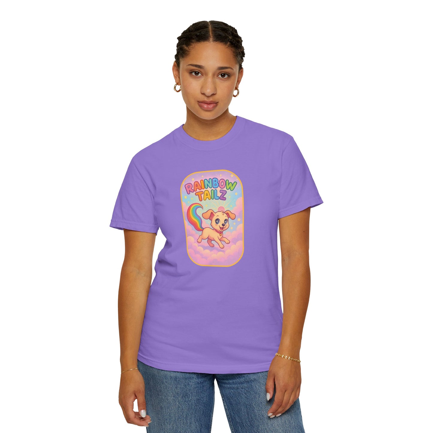 Cute Pet T-Shirt, Rainbow Tail Tee, Graphic Tee for Dog Lovers, Birthday Gift, Cozy Casual Wear, Mother's Day Gift