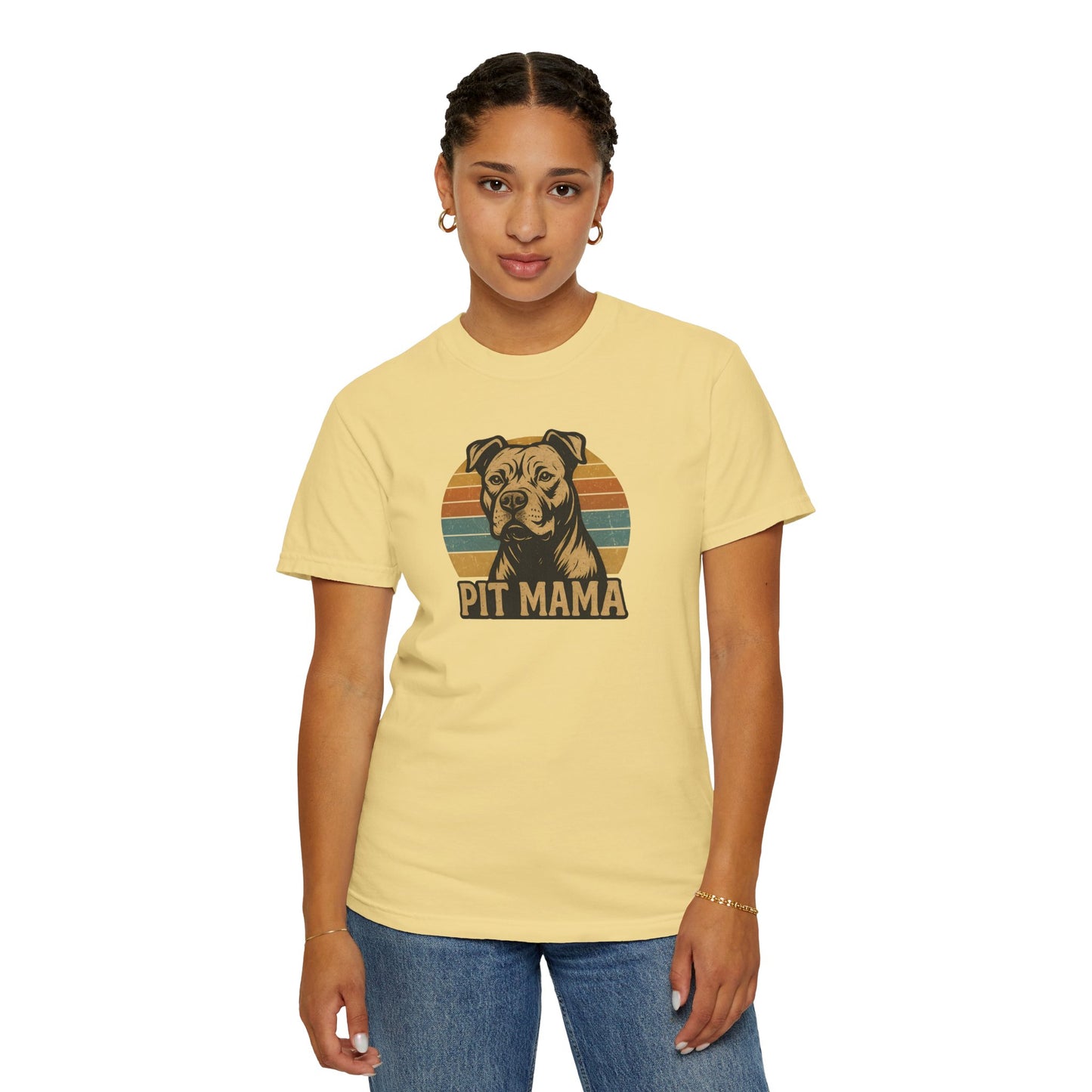 Retro Pit Mama T-Shirt | Garment-Dyed Tee for Dog Lovers | Perfect for Casual Wear, Gifts, Birthdays, Pet Celebrations, Dog Adoption Events