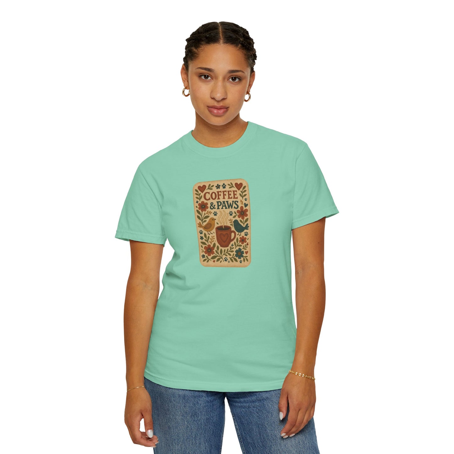 Coffee and Paws Unisex T-Shirt | Cute Pet Lover Tee, Gift for Dog Owners, Casual Wear, Animal Lover Apparel, Perfect for Coffee Lovers
